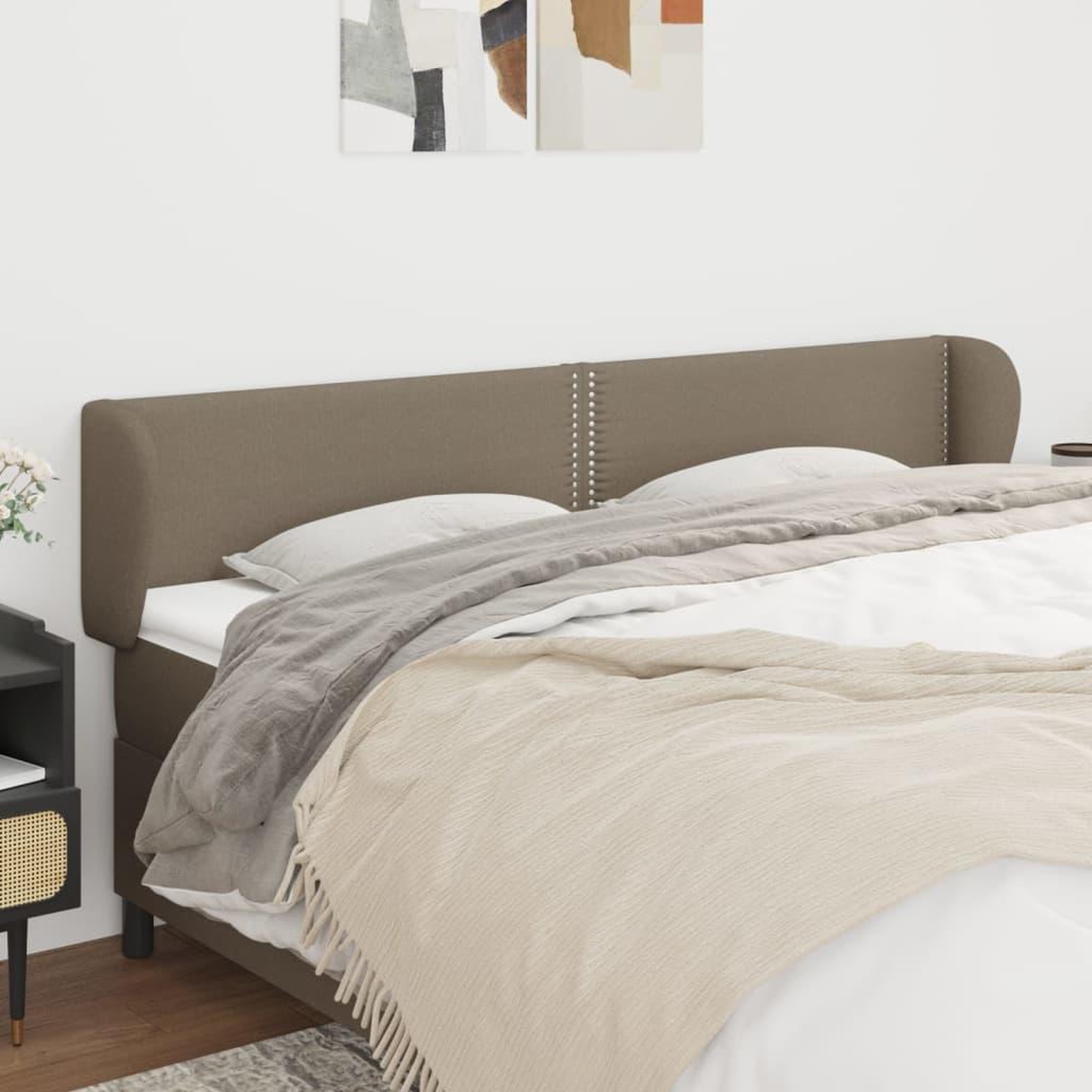 Voir la diapositive 1 : VIDAXL Tete de lit avec oreilles Taupe 163x23x78/88 cm Tissu