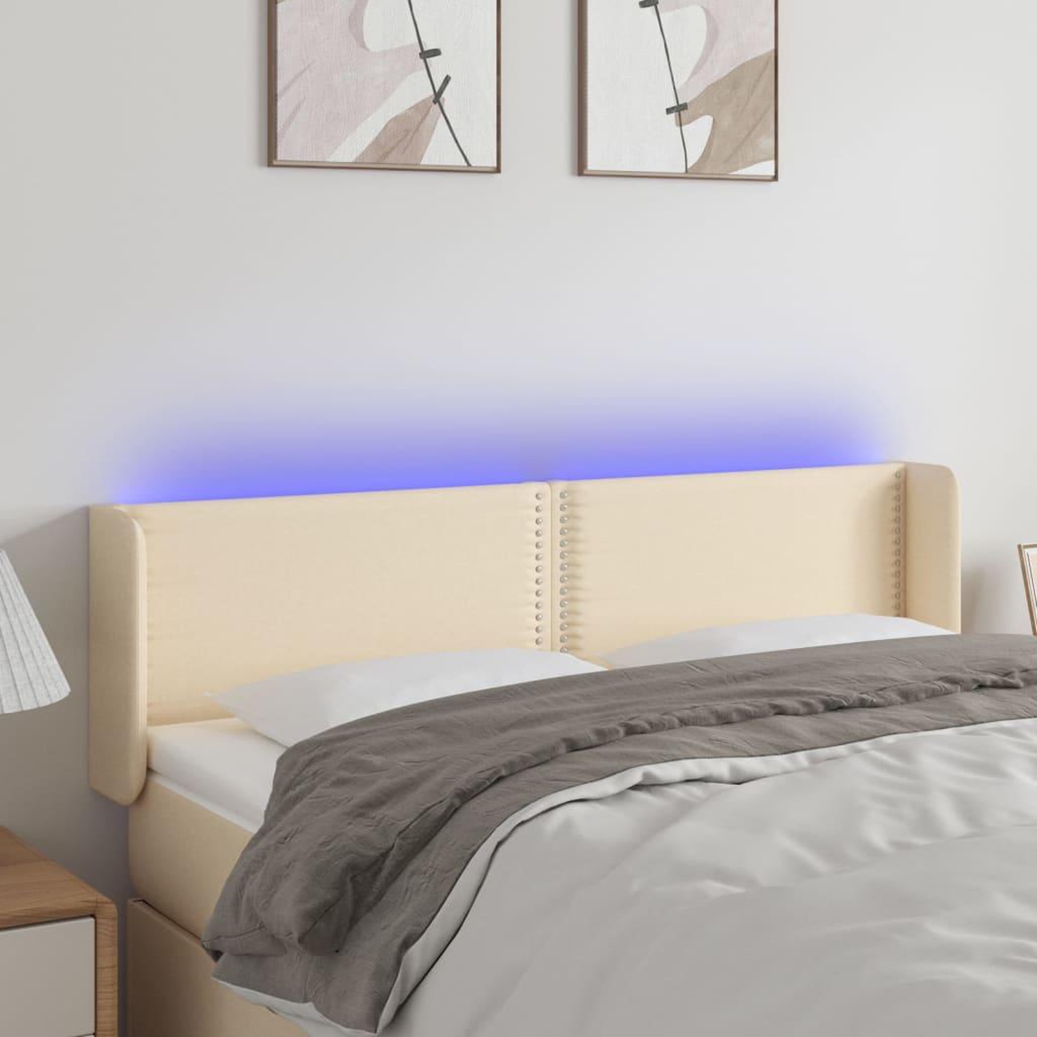 Voir la diapositive 1 : VIDAXL Tete de lit a LED Creme 147x16x78/88 cm Tissu