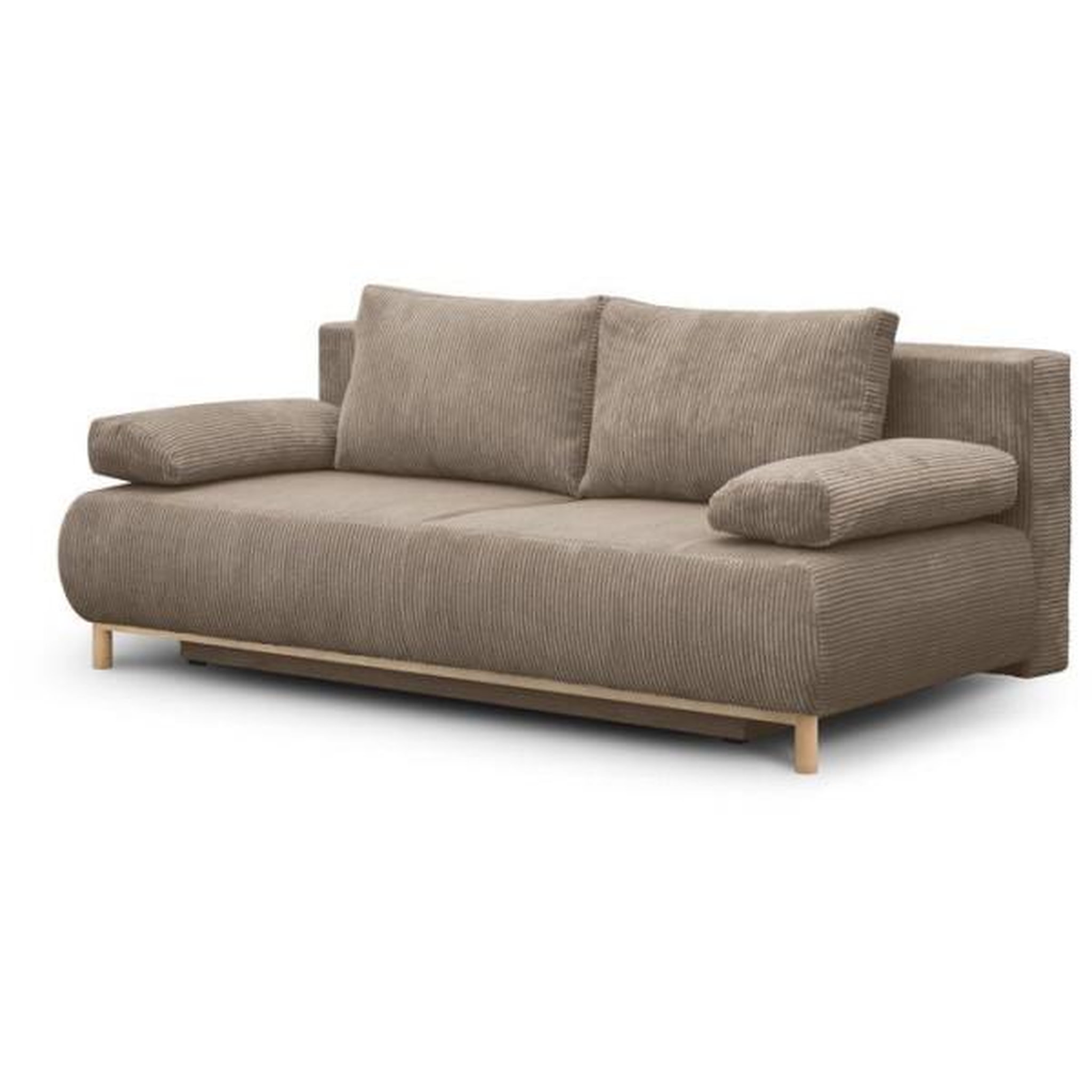 MARKET24 Banquette convertible - 3 places - MIKA - Velours côtelé Taupe - Avec coffre de rangement - 192 x 93 x 84 cm