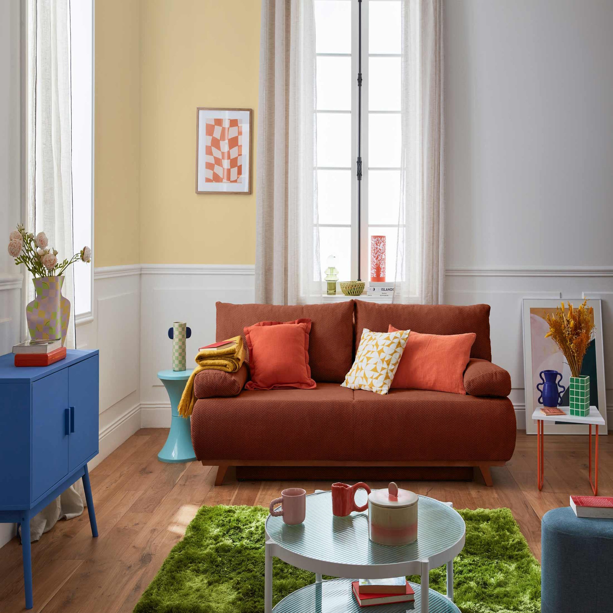 Voir la diapositive 6 : BEST MOBILIER Cristal - canapé 3 places - convertible avec coffre - en velours texturé