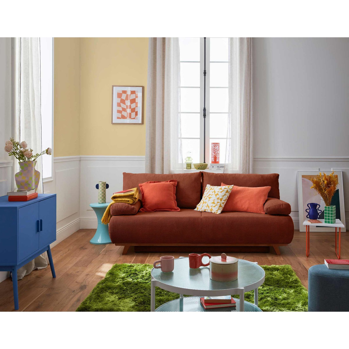 BEST MOBILIER Cristal - canapé 3 places - convertible avec coffre - en velours texturé