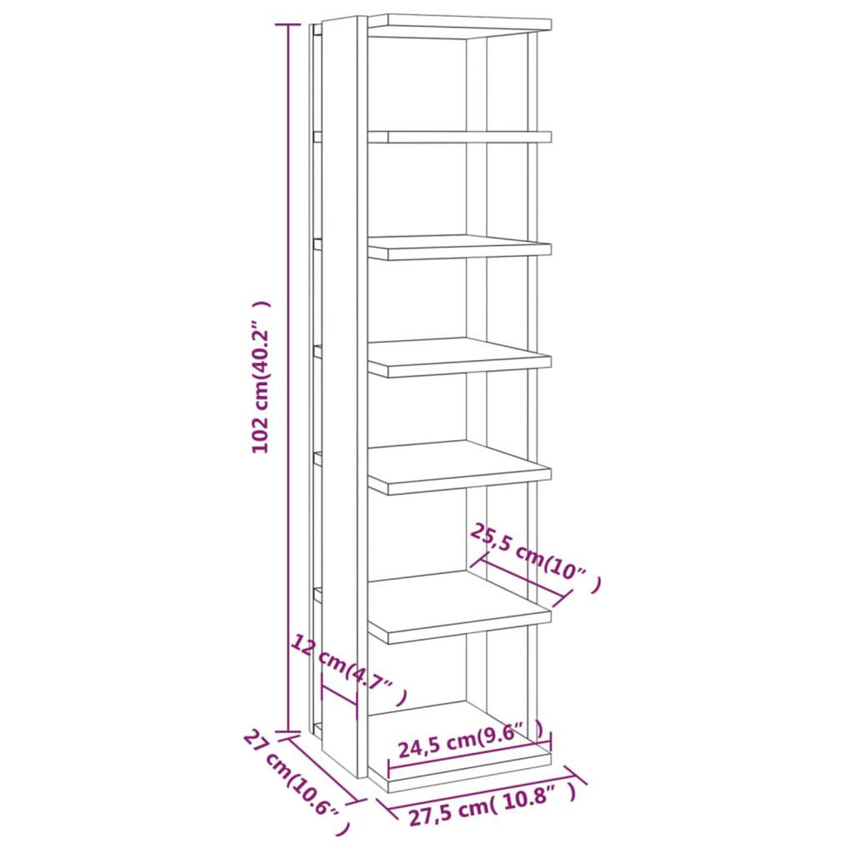 VIDAXL Etagere a chaussures Sonoma gris 27,5x27x102 cm Bois ingenierie