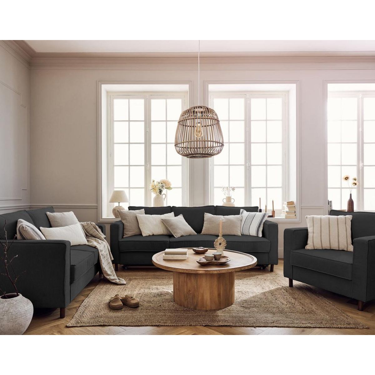 LISA DESIGN Jake - canapé 2 places en velours côtelé - pieds bois foncé