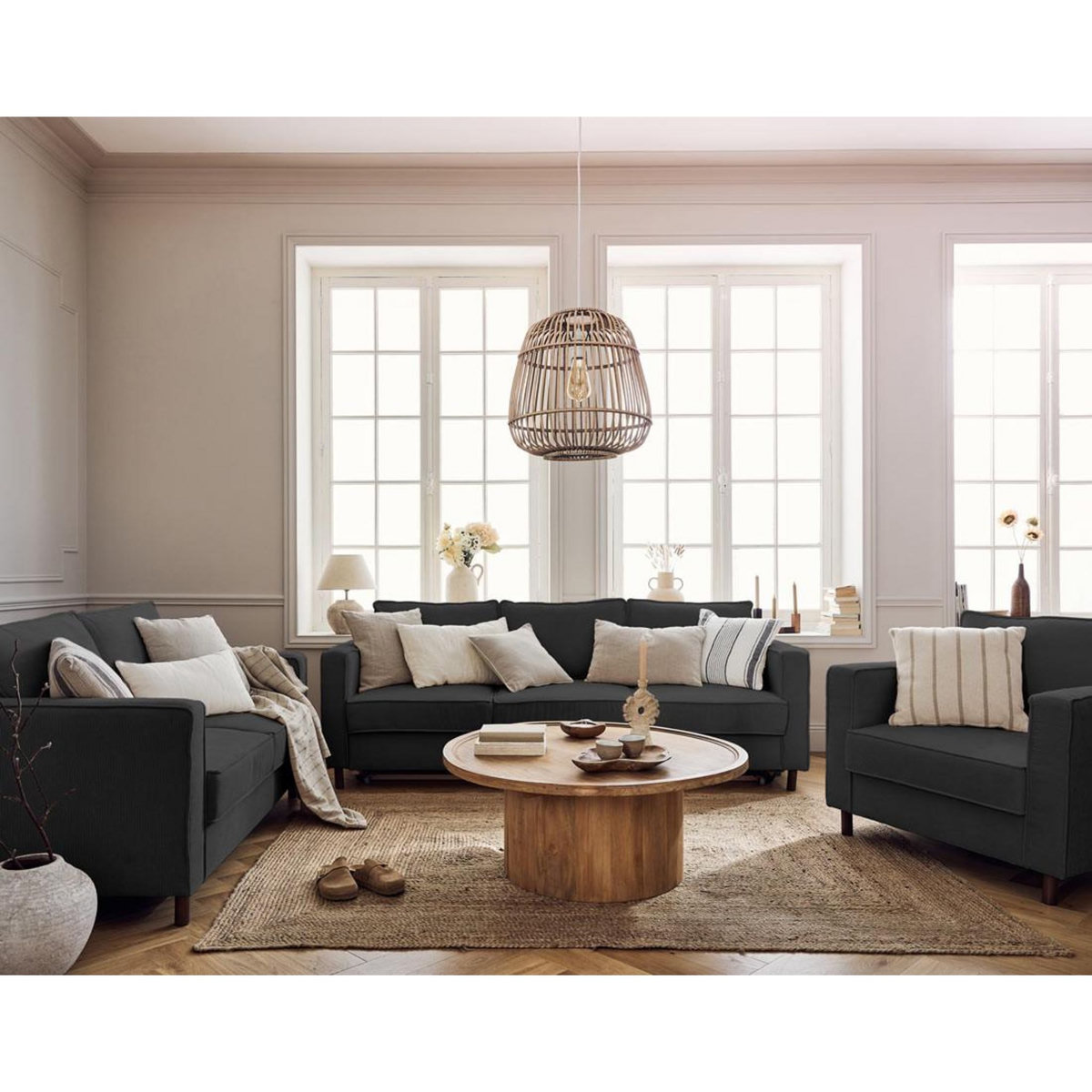 LISA DESIGN Jake - canapé 2 places en velours côtelé - pieds bois foncé