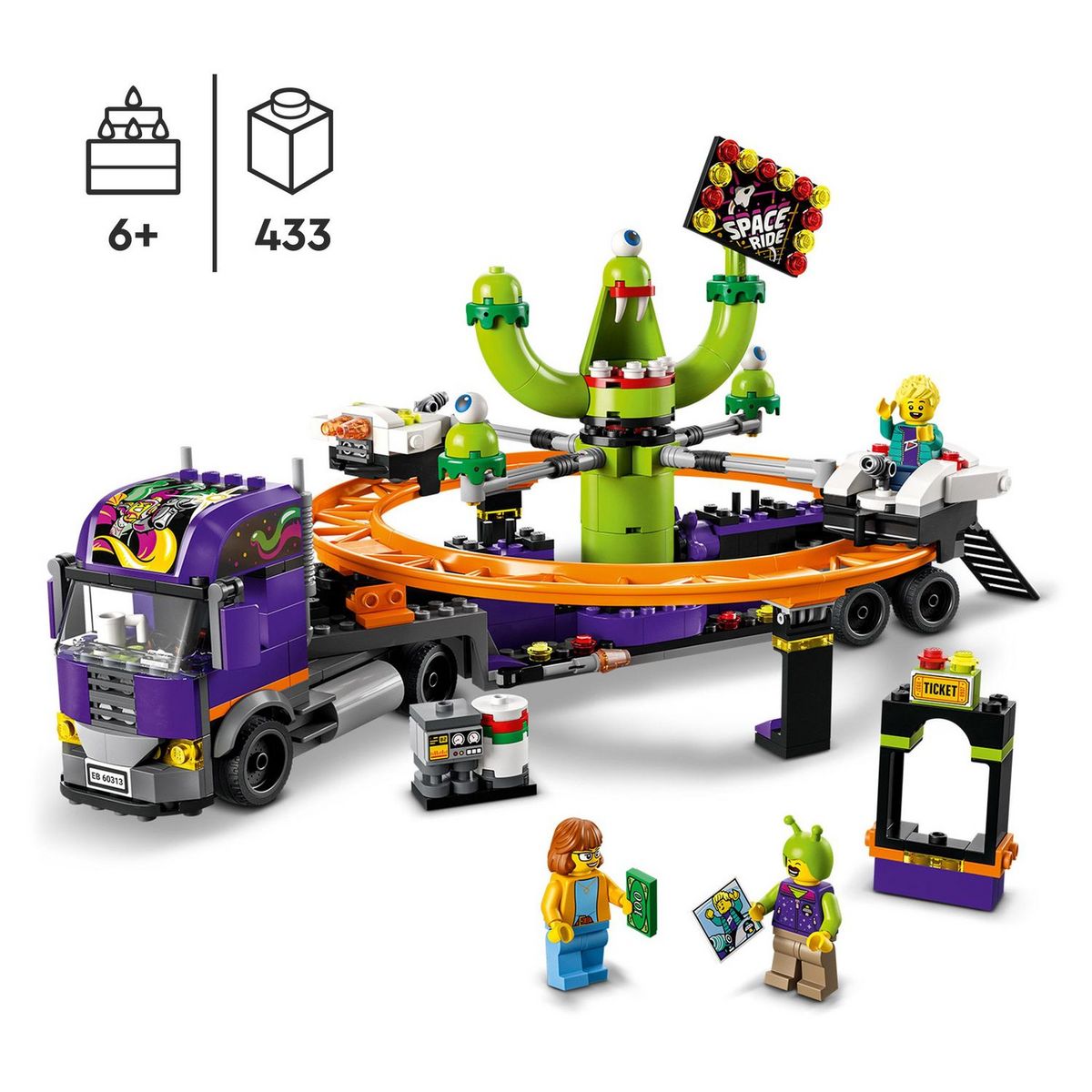 LEGO City 60313 Le Manège de l&rsquo;Espace sur son Camion, Remorque, Jouet sur l'Astronomie
