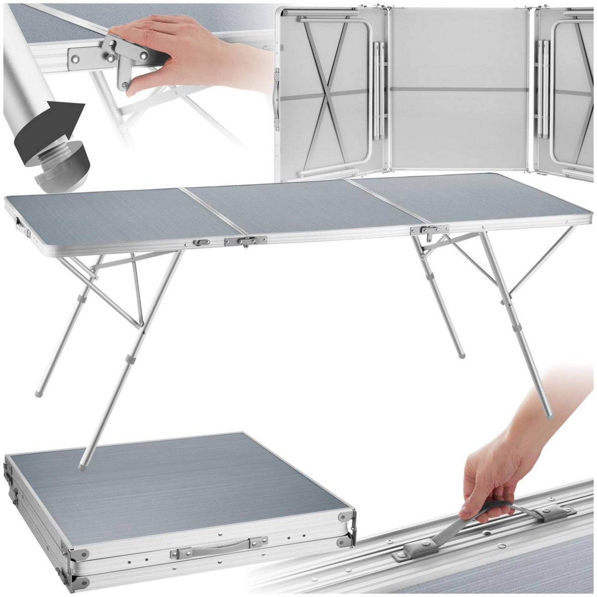 tectake Table de camping pliable argent
