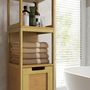 Voir la diapositive 5 : HOMCOM Meuble colonne rangement salle de bain style cosy dim. 30L x 30l x 144H cm 3 étagères 2 tiroirs bambou MDF aspect bois clair