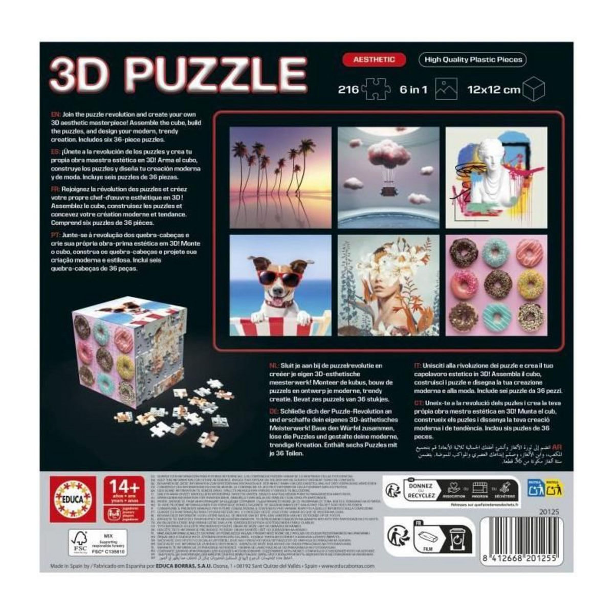 EDUCA Puzzle 3D - EDUCA - Cube Aesthetic - 216 Pieces - 6 Puzzles de 36 Pieces - Défi 8 Ans + (20125)