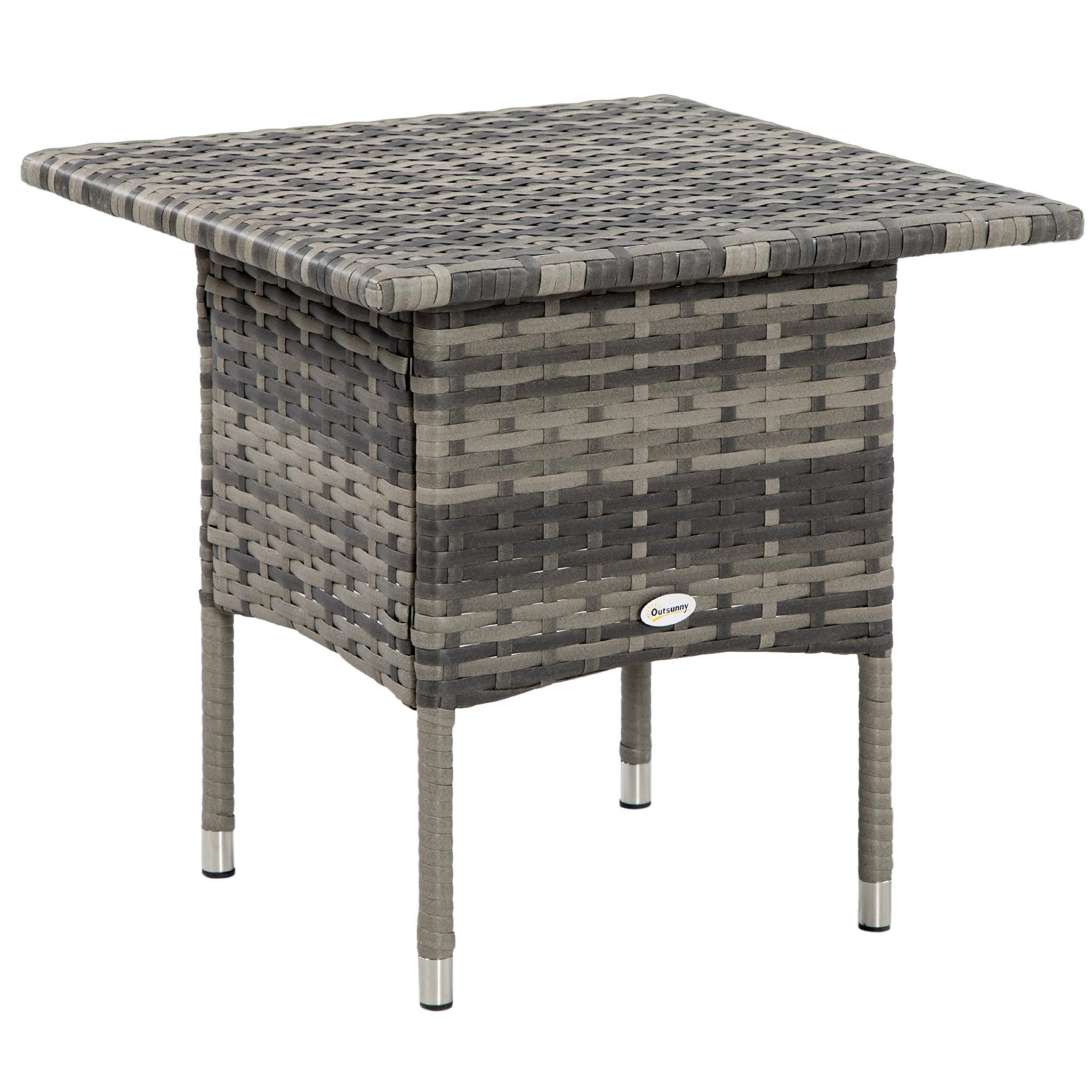 Voir la diapositive 1 : OUTSUNNY Table basse de jardin style cosy chic dim. 50L x 50l x 47H cm métal époxy résine tressée aspect rotin gris