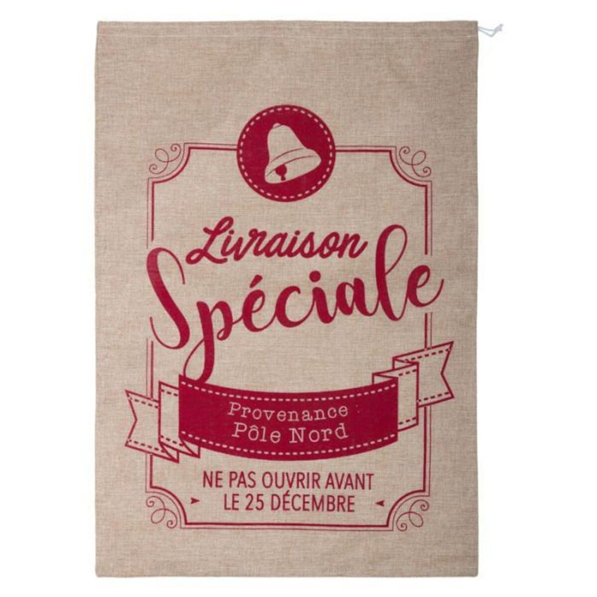 FEERIC LIGHT & CHRISTMAS Hotte de Noël Imprimée  Jute  70cm Rouge & Naturel