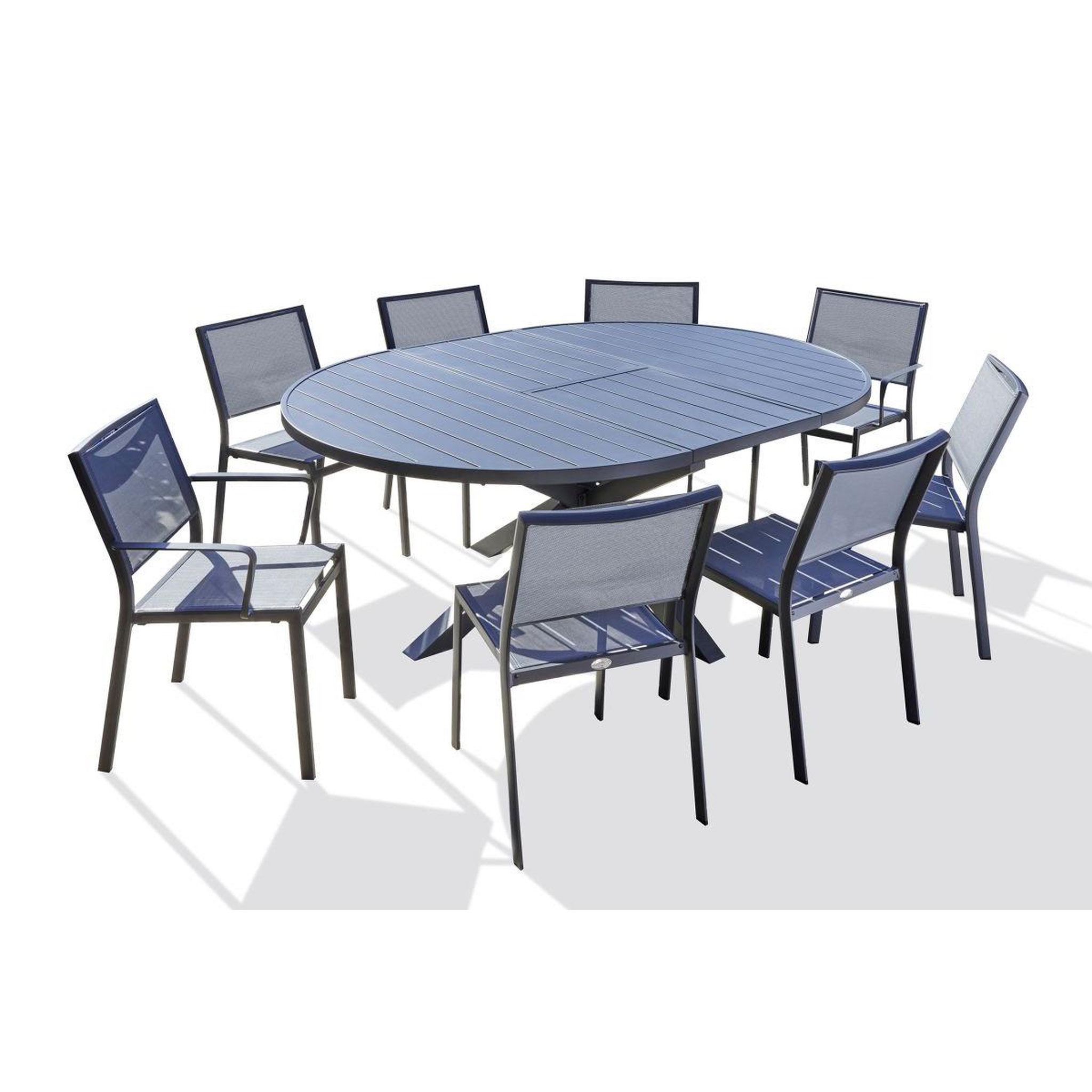 DCB GARDEN Ensemble Table de jardin Extensible 6 Chaises & 2 Fauteuils  Pelosa  145-199cm Gris Anthracite