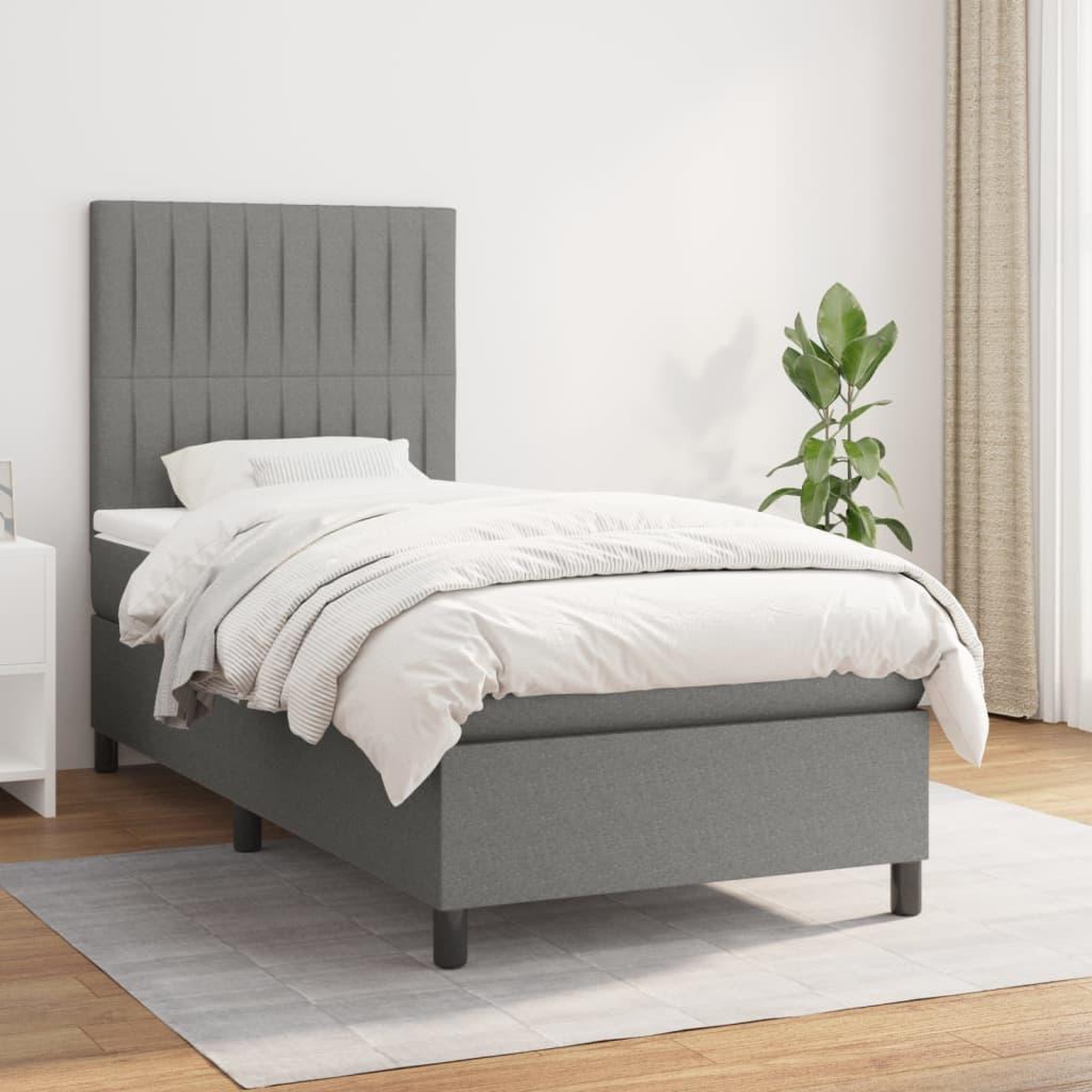 Voir la diapositive 1 : VIDAXL Sommier a lattes de lit avec matelas Gris fonce 80x200 cm Tissu