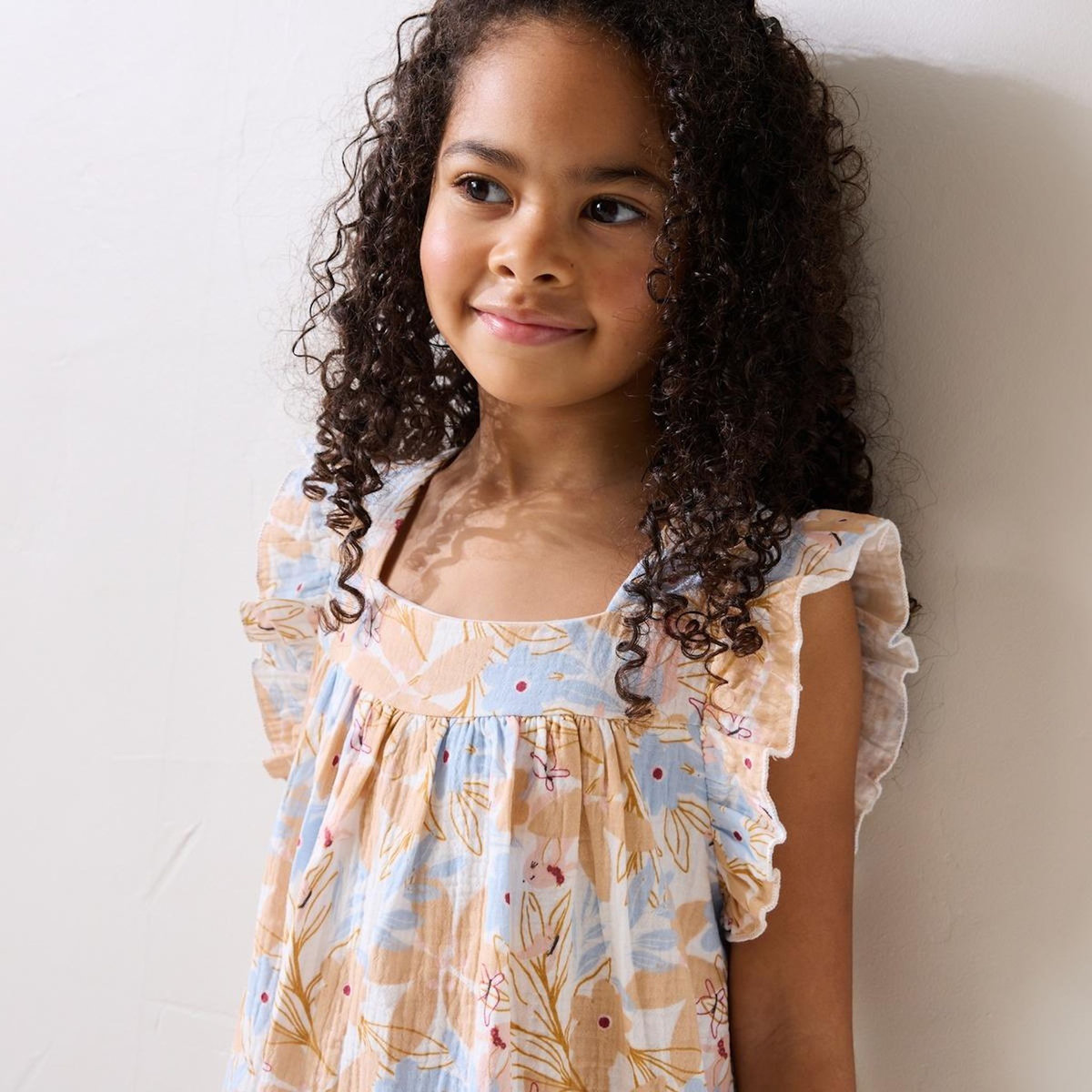 Petit Béguin Robe enfant en gaze de coton Praline