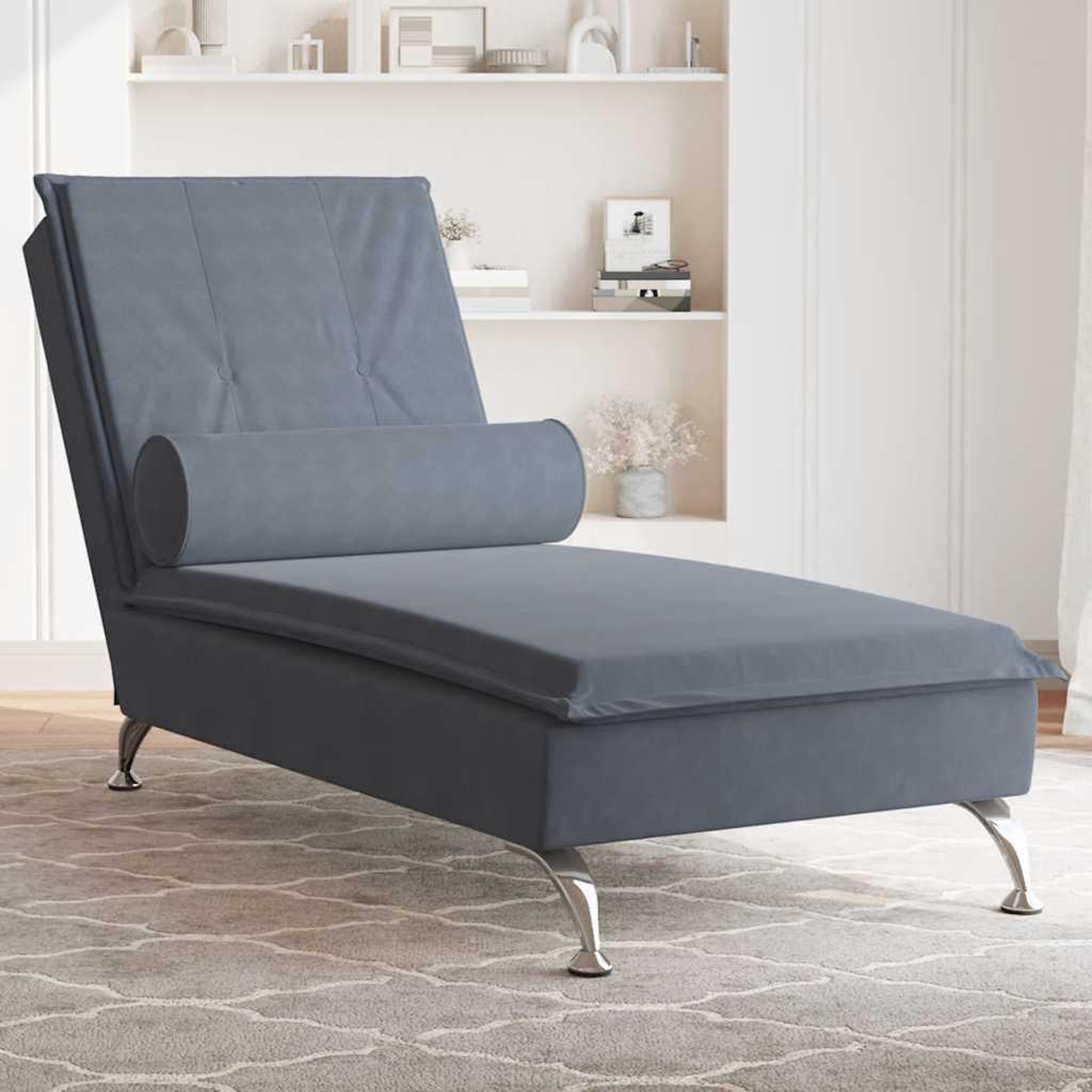 VIDAXL Chaise longue de massage avec traversin gris fonce velours