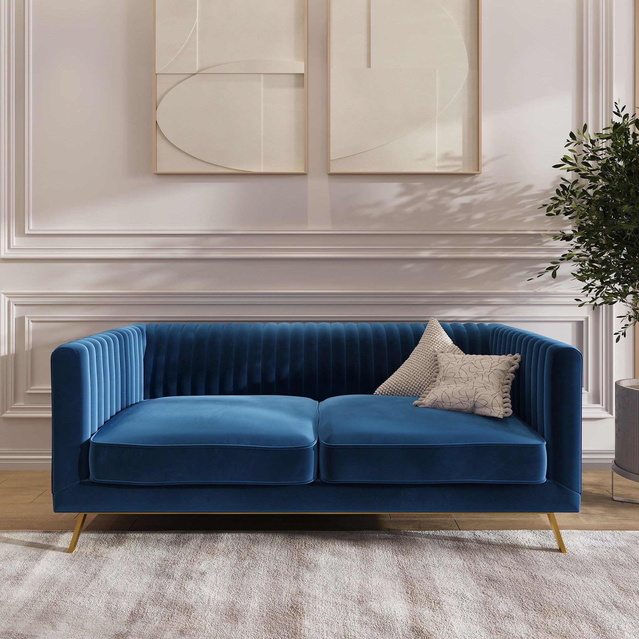 Voir la diapositive 2 : MAISON PAVANE Canapé 2 places en velours bleu foncé-gatsby