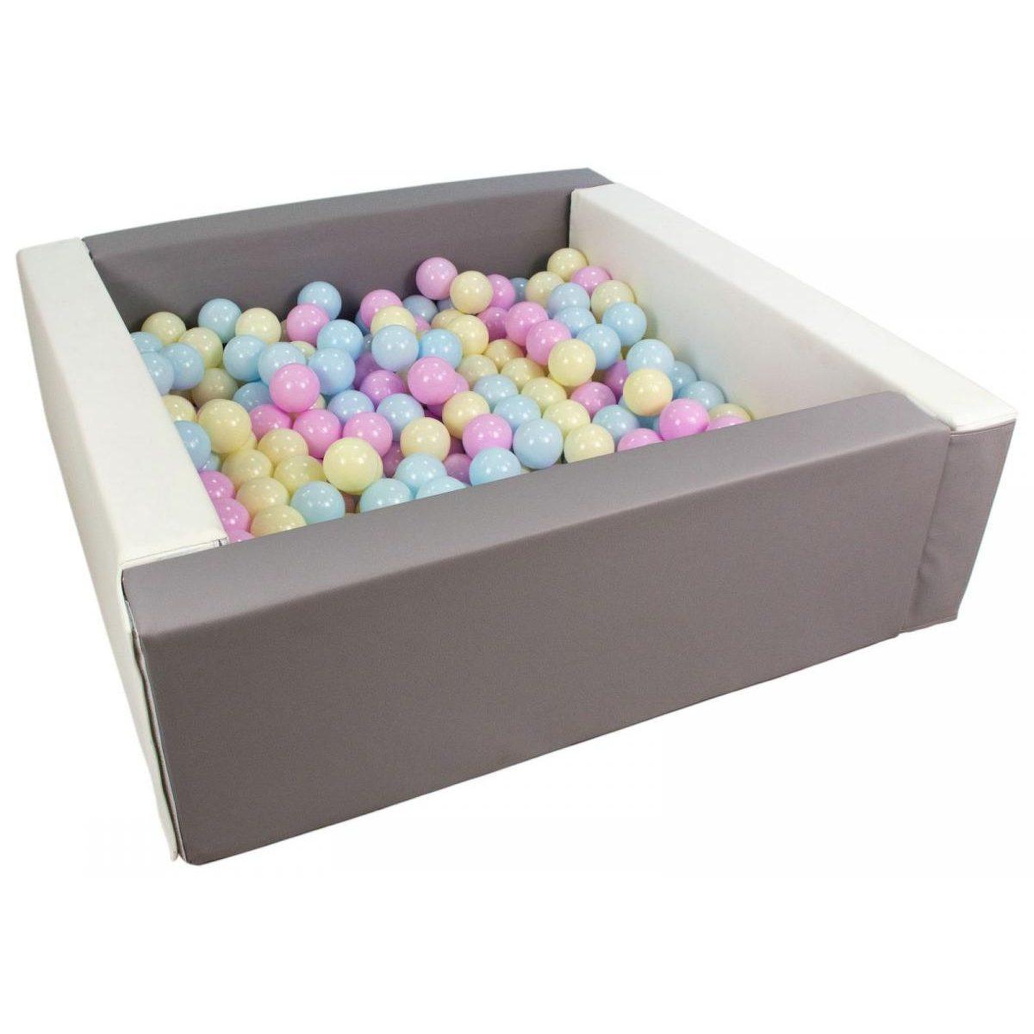 VELINDA Piscine à balles carrée avec 300 balles - blanc, gris/rose, bleu, jaune (pastel)