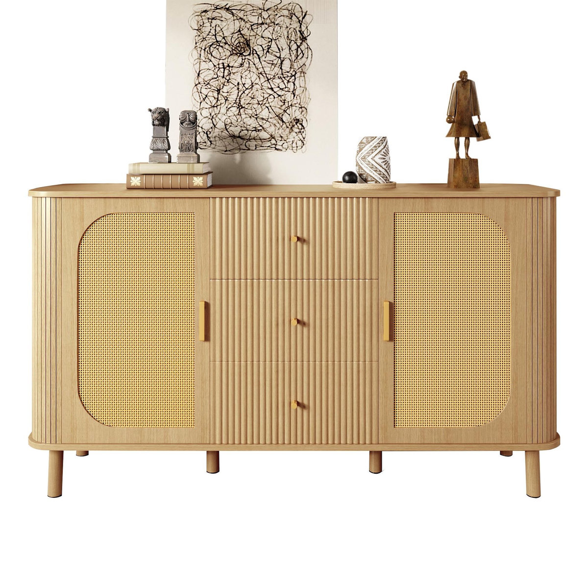 MERAX Buffet 2 porte(s) 3 tiroir(s) - 140 cm naturel mdf