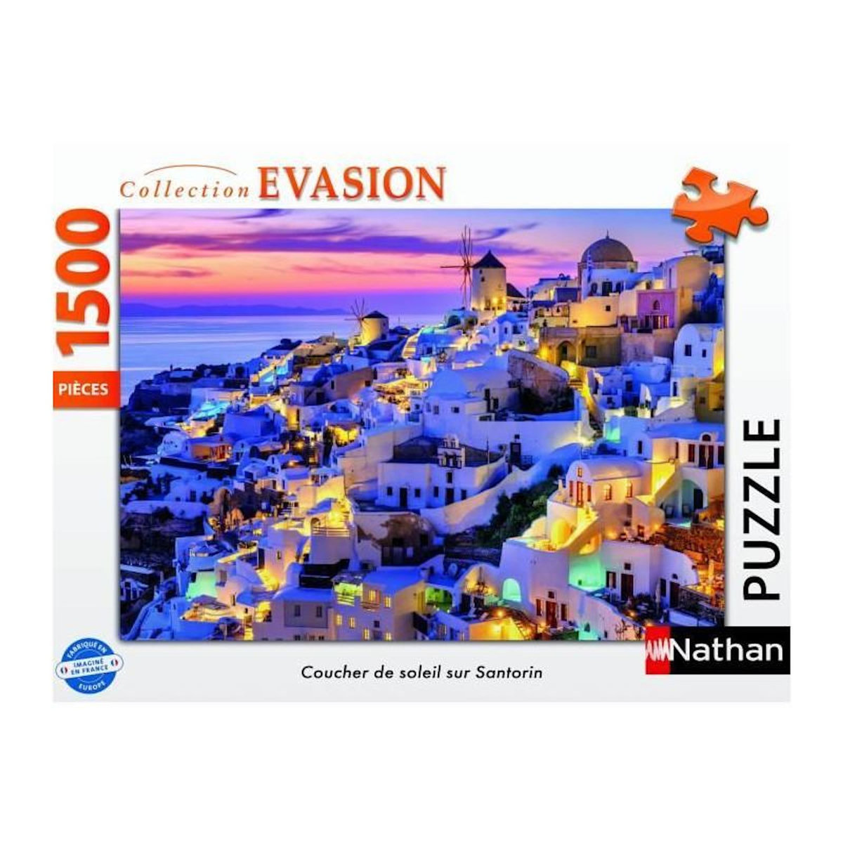 RAVENSBURGER Puzzle 1500 pièces Santorin coucher de soleil – Nathan – Collection Évasion – Puzzle adulte dès 14 ans