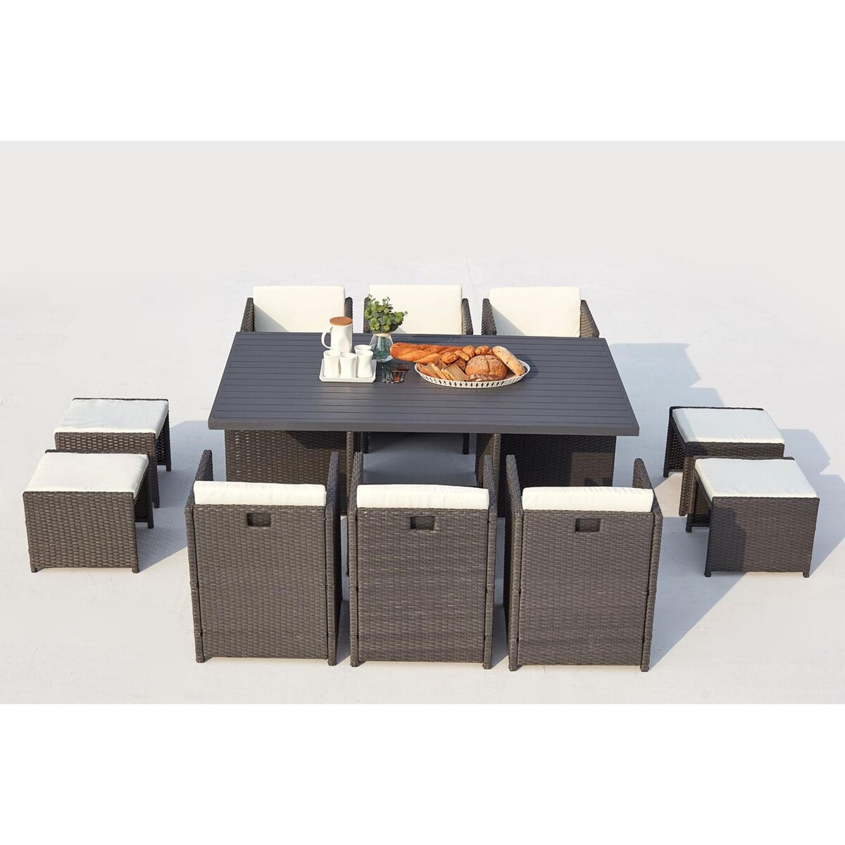 CONCEPT USINE Table et chaise 10 places encastrables alu résine gris-blanc SUNSET