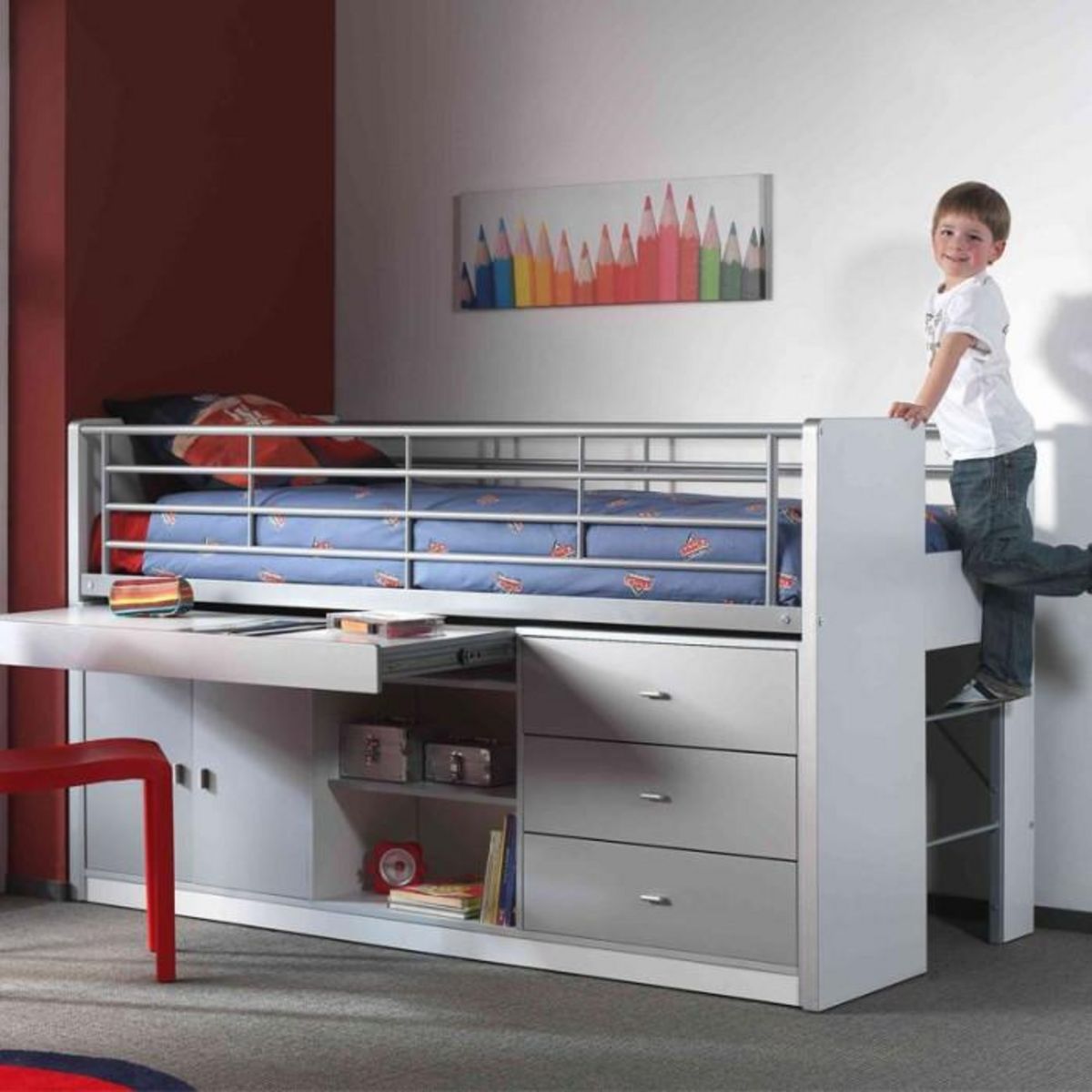 Paris Prix Lit Combiné Enfant  Bonny  90x200cm Gris