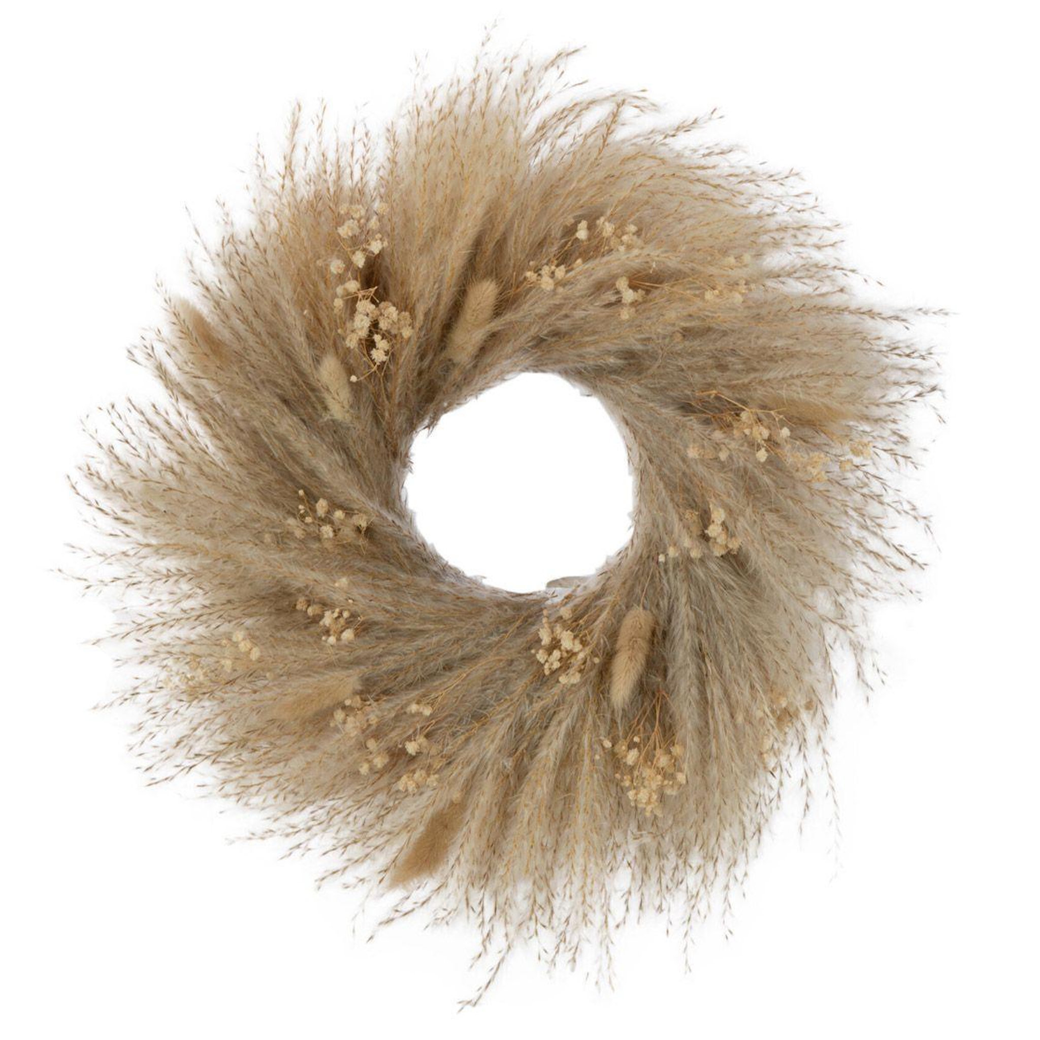 J-LINE Couronne de plantes séchées  fleurs  38cm naturel