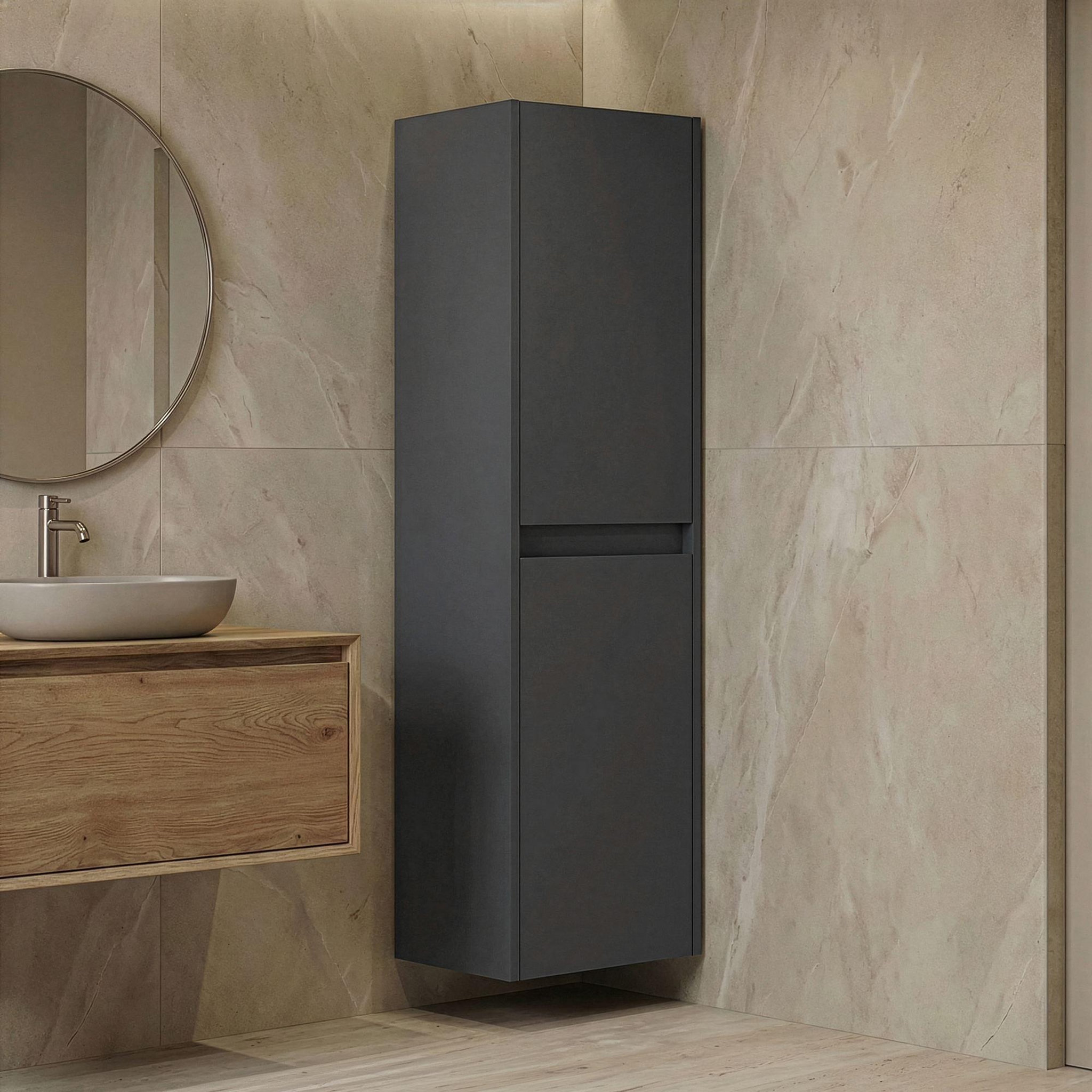 Voir la diapositive 2 : Habitat et Jardin Armoire de salle de bain  side 40  - 40 x 27 x 138 cm - matte anthracite