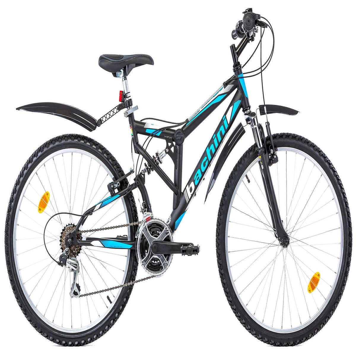 BACHINI Vélo 26'' - VTT 26'' - Modèle  BACHINI  Tout Suspendu - 18 Vitesses - Transmission Shimano ( Dérailleurs, roue libre & Poignées )  - Freins V-Brake Aluminium