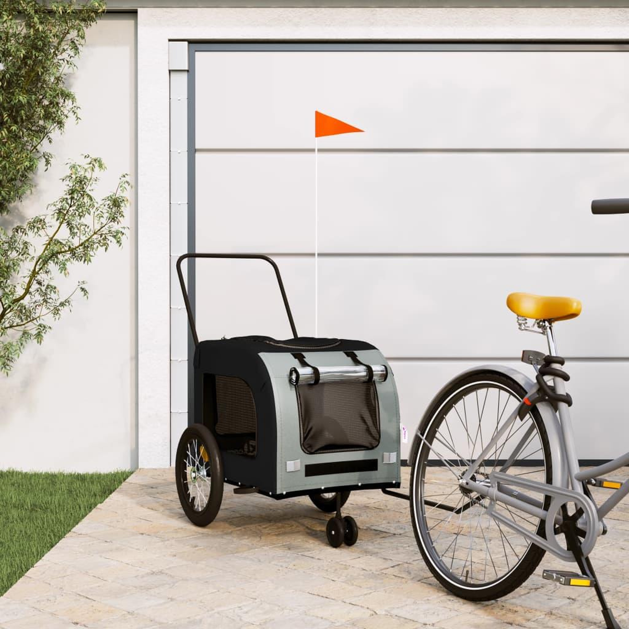 VIDAXL Remorque de velo pour animaux de compagnie noir et gris