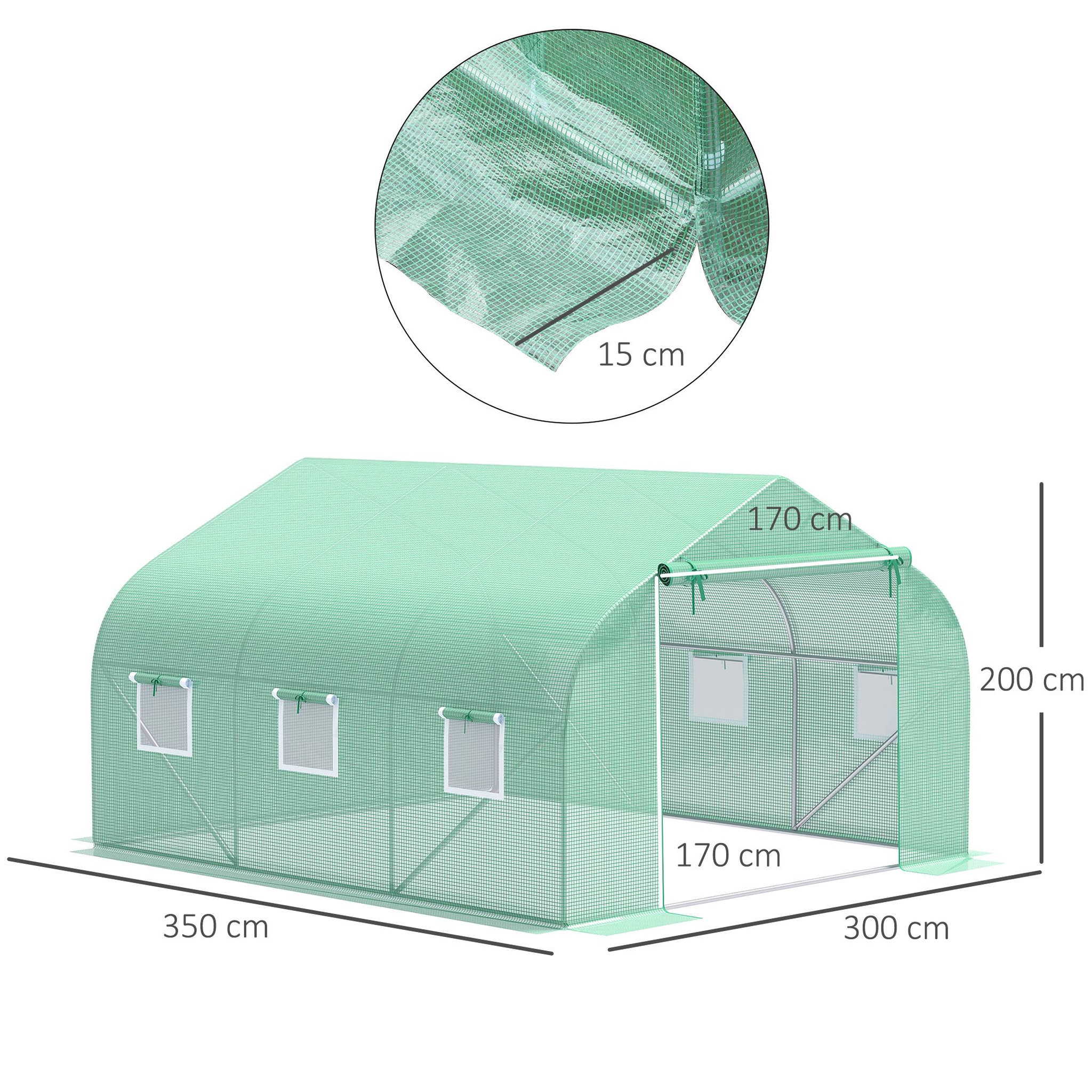 Voir la diapositive 3 : OUTSUNNY Serre tunnel de jardin 3,5 x 3 x 2 m grande taille 6 fenêtres vert