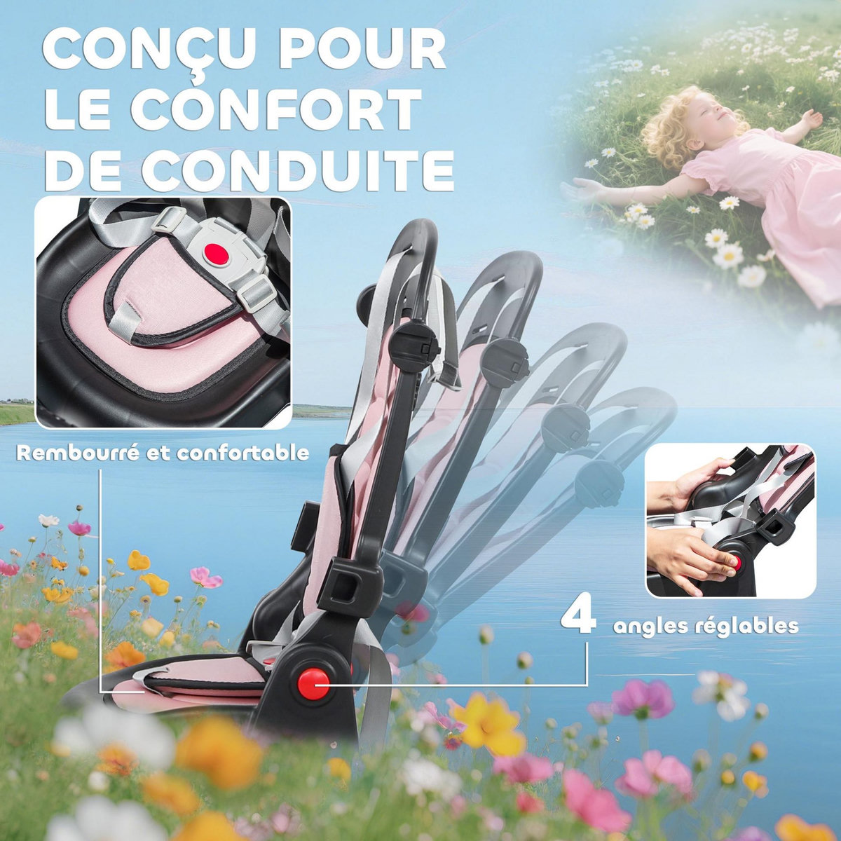 HOMCOM Tricycle évolutif pliable réglable 6 en 1 rose