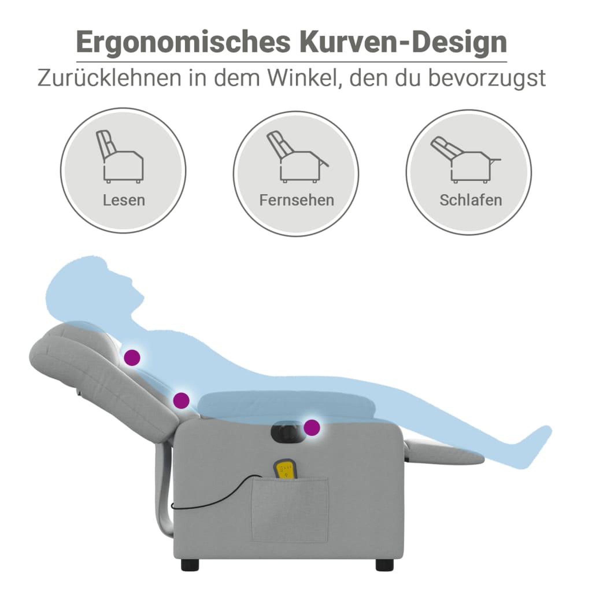 Voir la diapositive 6 : VIDAXL Fauteuil de massage inclinable electrique gris clair tissu