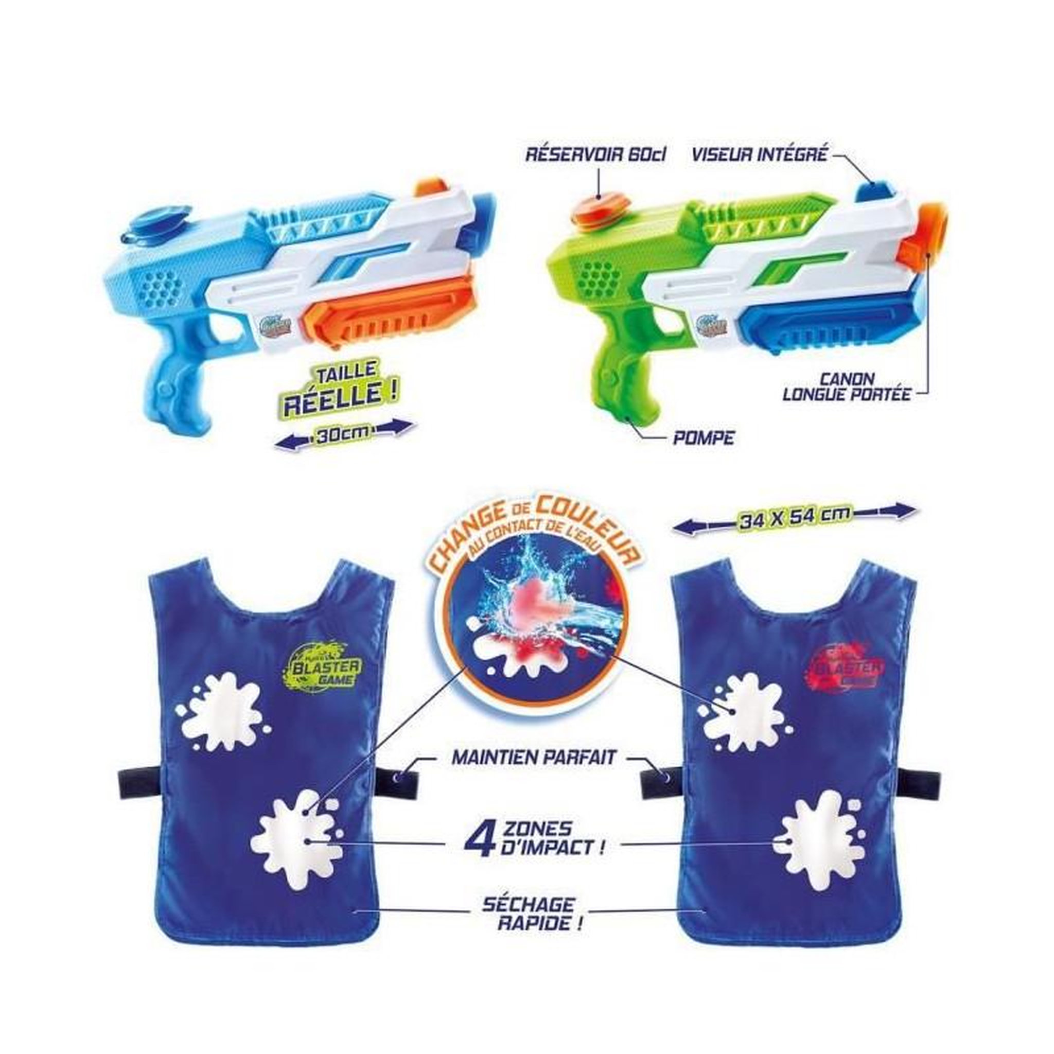 Voir la diapositive 3 : Canal Toys CANAL TOYS - Hydro Blaster Game - Jeu de Bataille dEau - 2 pistolets + 2 dossards qui changent de couleur