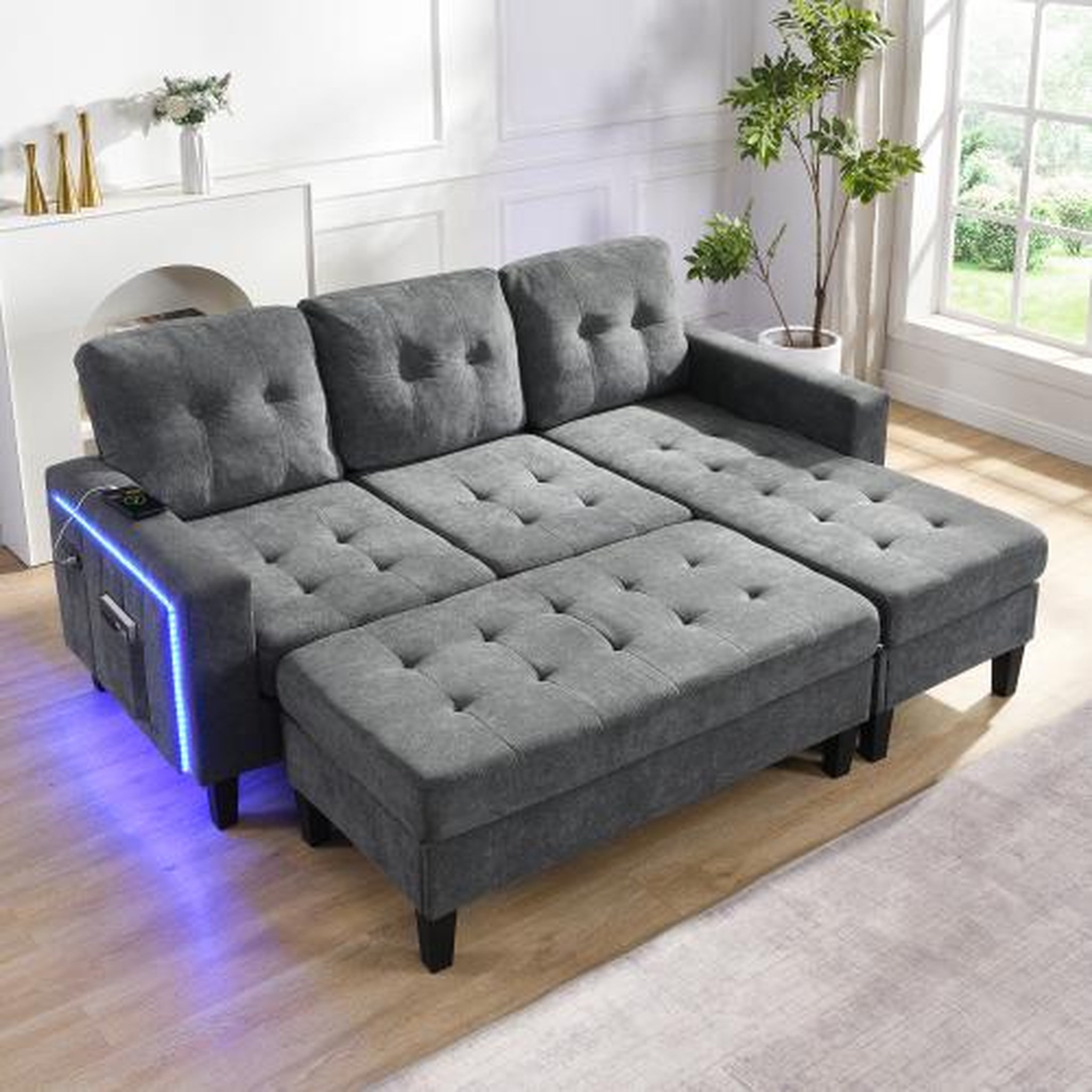 Voir la diapositive 2 : MERAX Canapé d'angle droit fixe 3 places tissu led