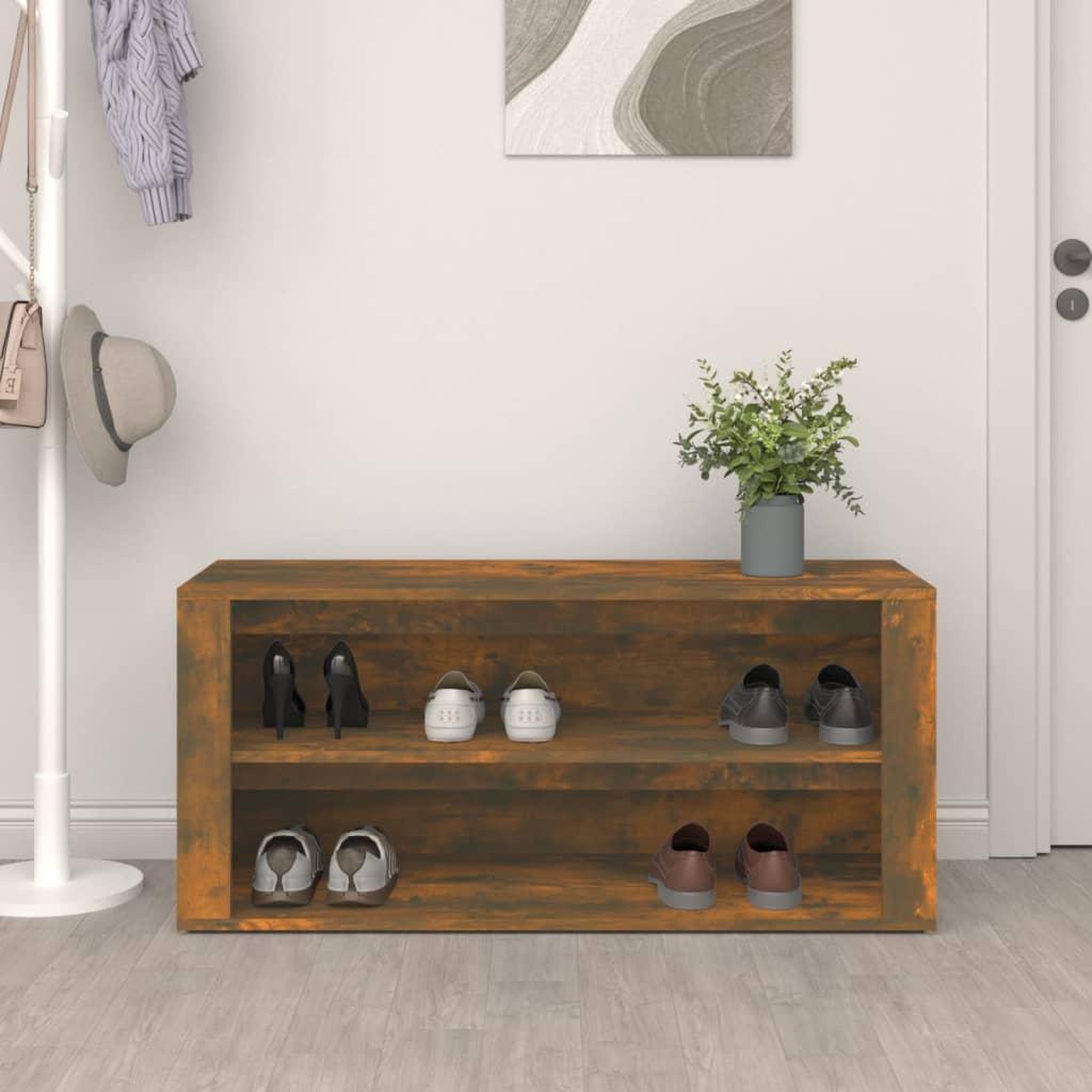Voir la diapositive 3 : VIDAXL Etagere a chaussures Chene fume 100x35x45 cm Bois d'ingenierie