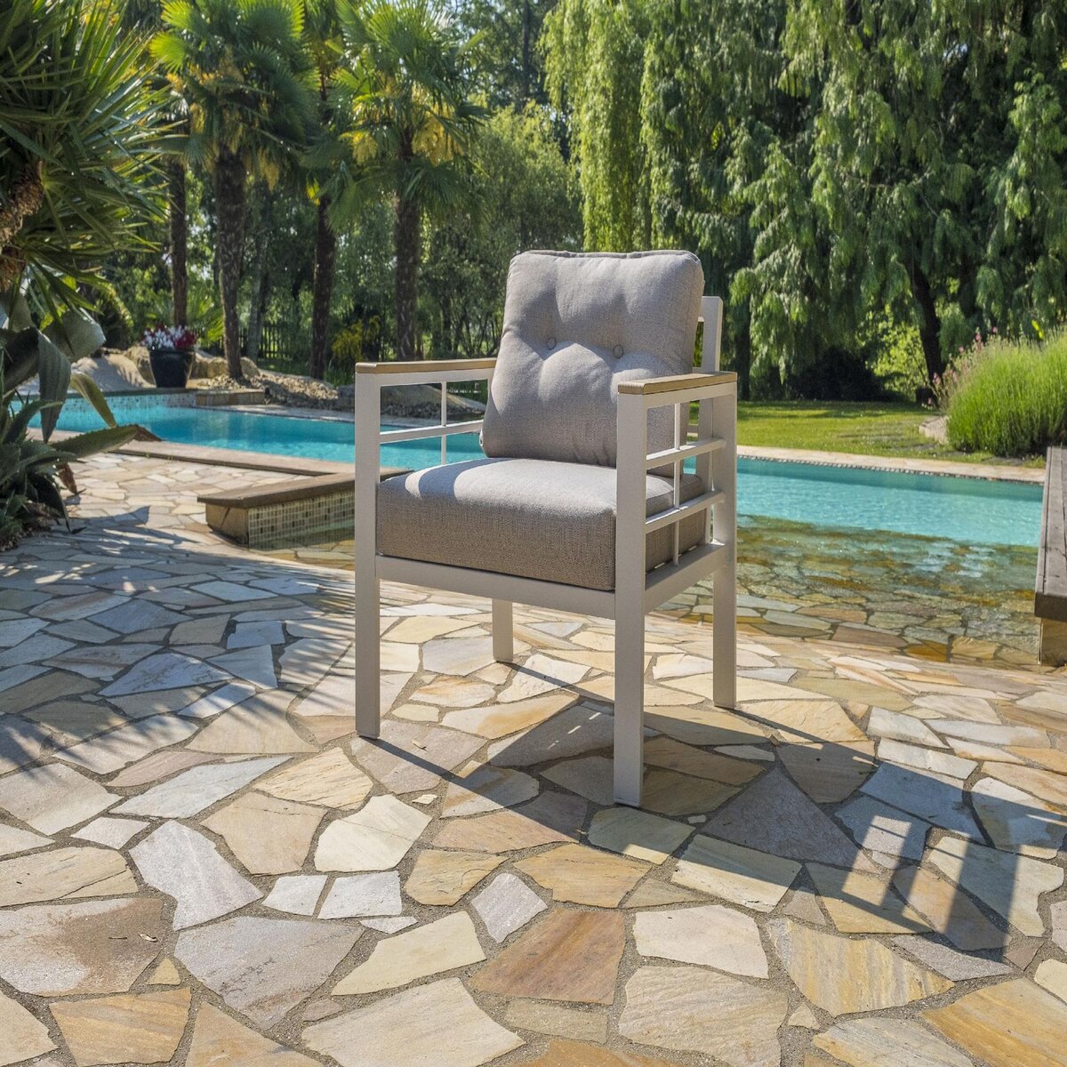 DCB GARDEN Salon de jardin - 7 places - Aluminium - blanc - CAYENNE S3