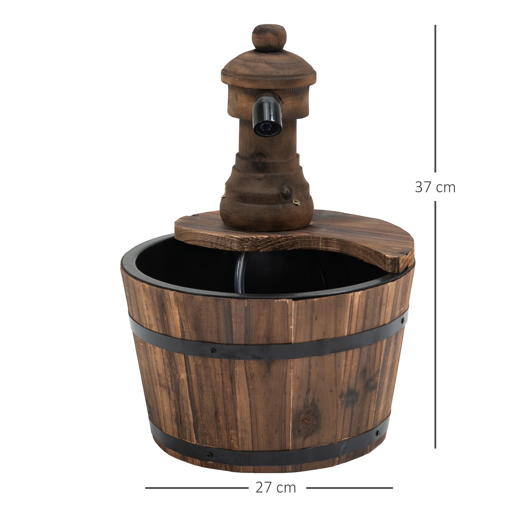 Voir la diapositive 3 : OUTSUNNY Fontaine de jardin tonneau pompe à eau submersible incluse Ø 27 x 37H cm bois de pin marron