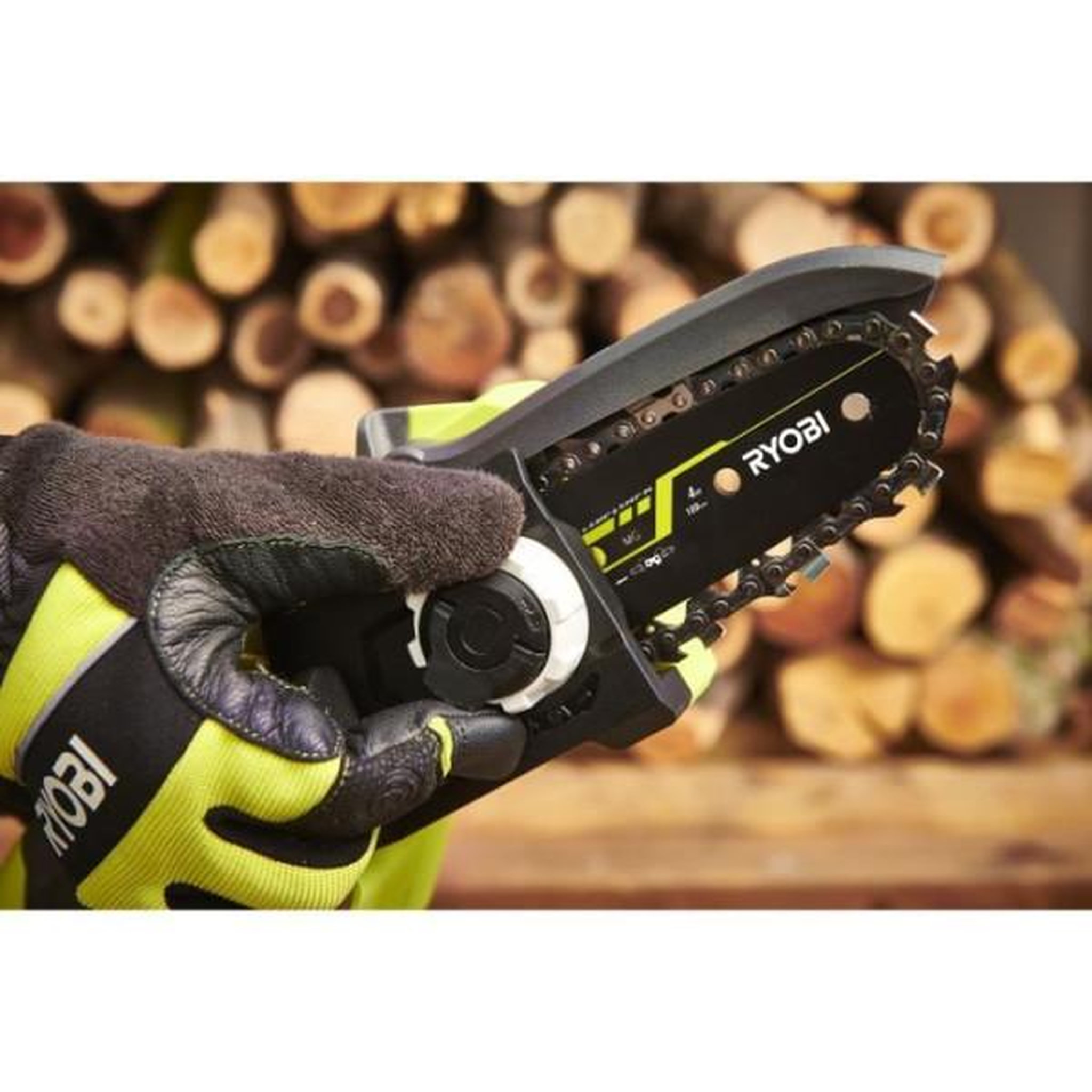 Voir la diapositive 3 : Ryobi RYOBI - Élagueur a main 18V - Brushless - guide 10 cm - 6 m/s - tendeur sans outil - vendu sans batterie ni chargeur - RY18PSX1