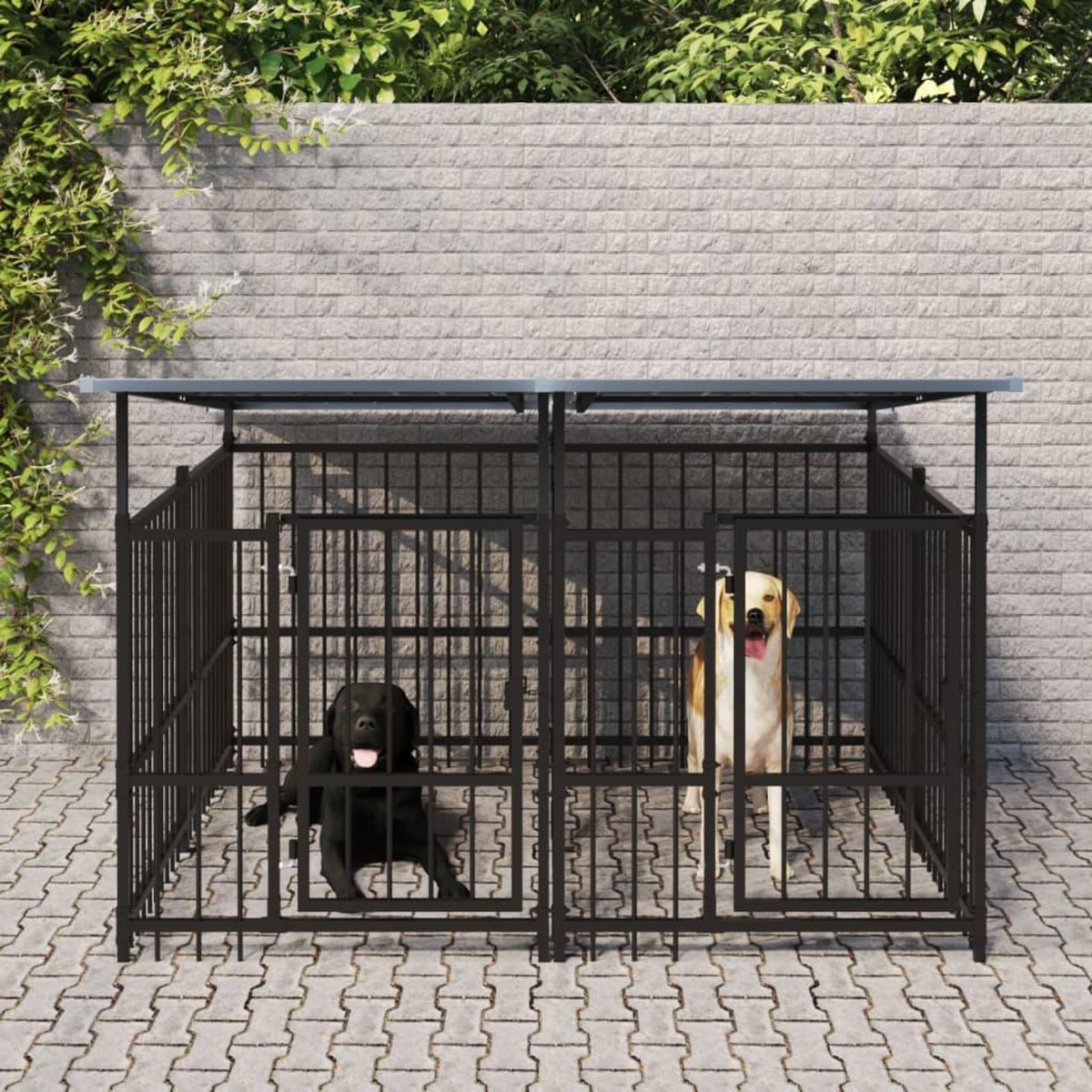 VIDAXL Chenil d'exterieur avec toit pour chiens Acier 3,75 m²
