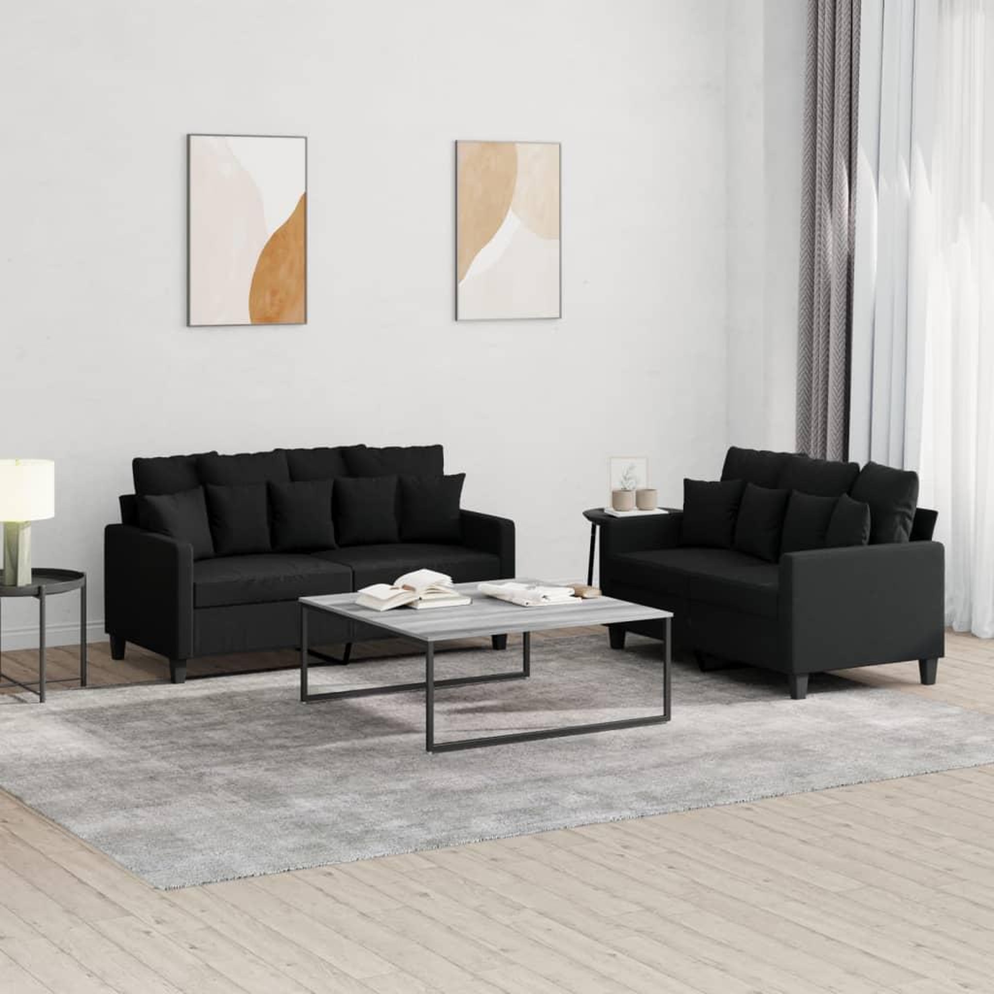 VIDAXL Ensemble de canapes 2 pcs avec coussins Noir Tissu