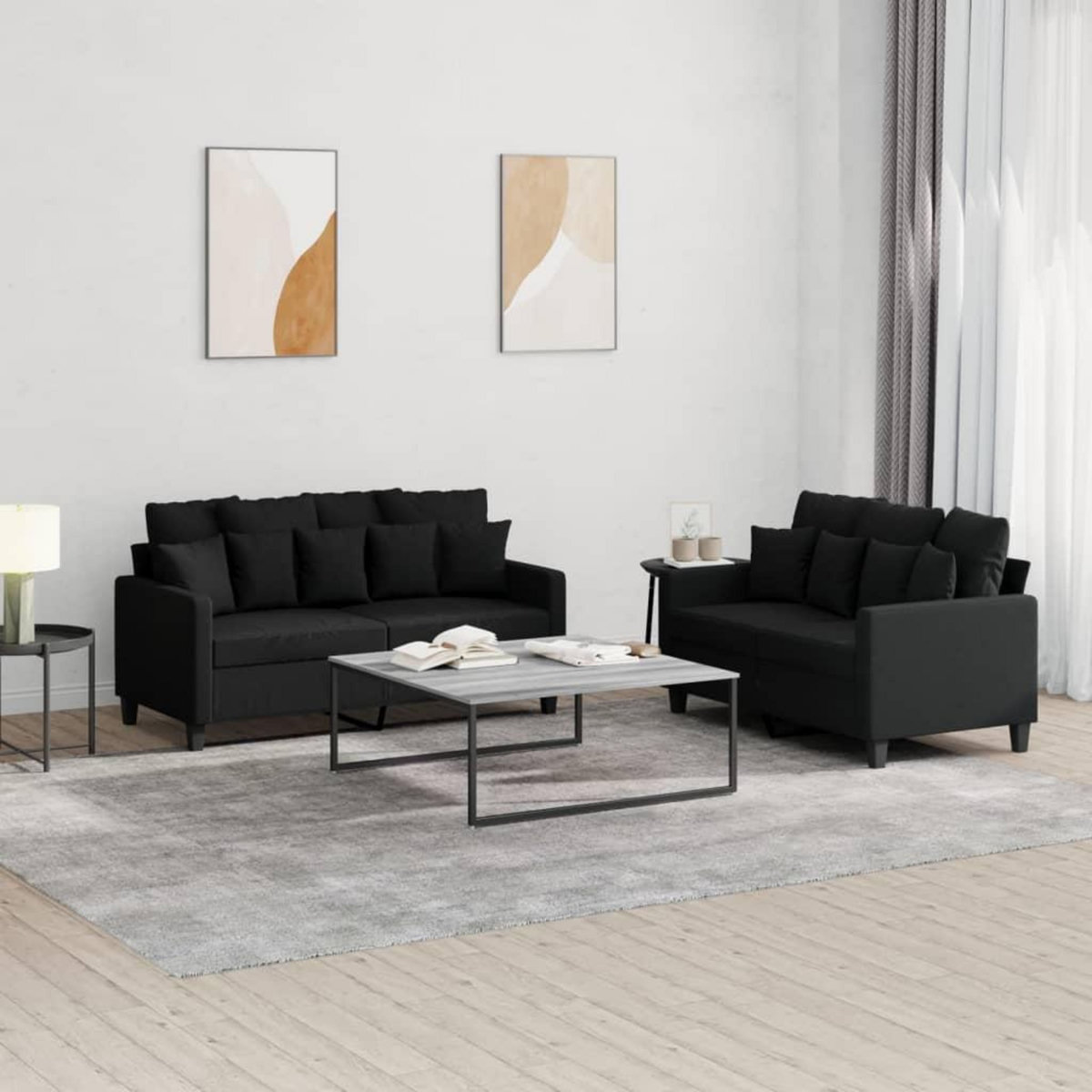 VIDAXL Ensemble de canapes 2 pcs avec coussins Noir Tissu