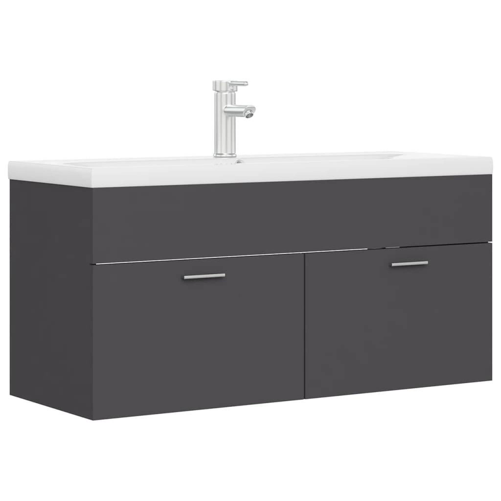 Voir la diapositive 2 : VIDAXL Armoire d'evier avec lavabo integre Gris Agglomere