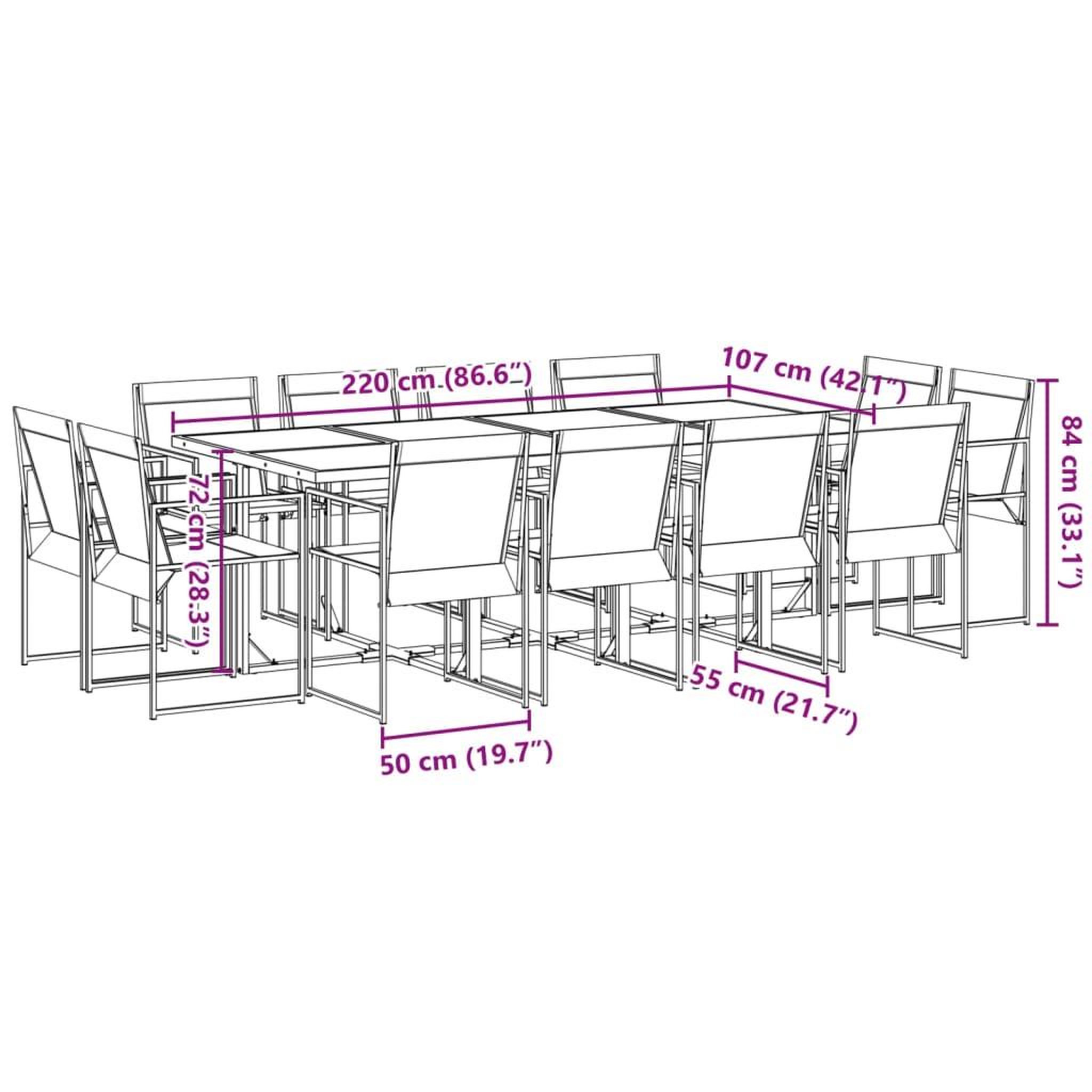 Voir la diapositive 6 : VIDAXL Ensemble a manger de jardin 13 pcs noir textilene