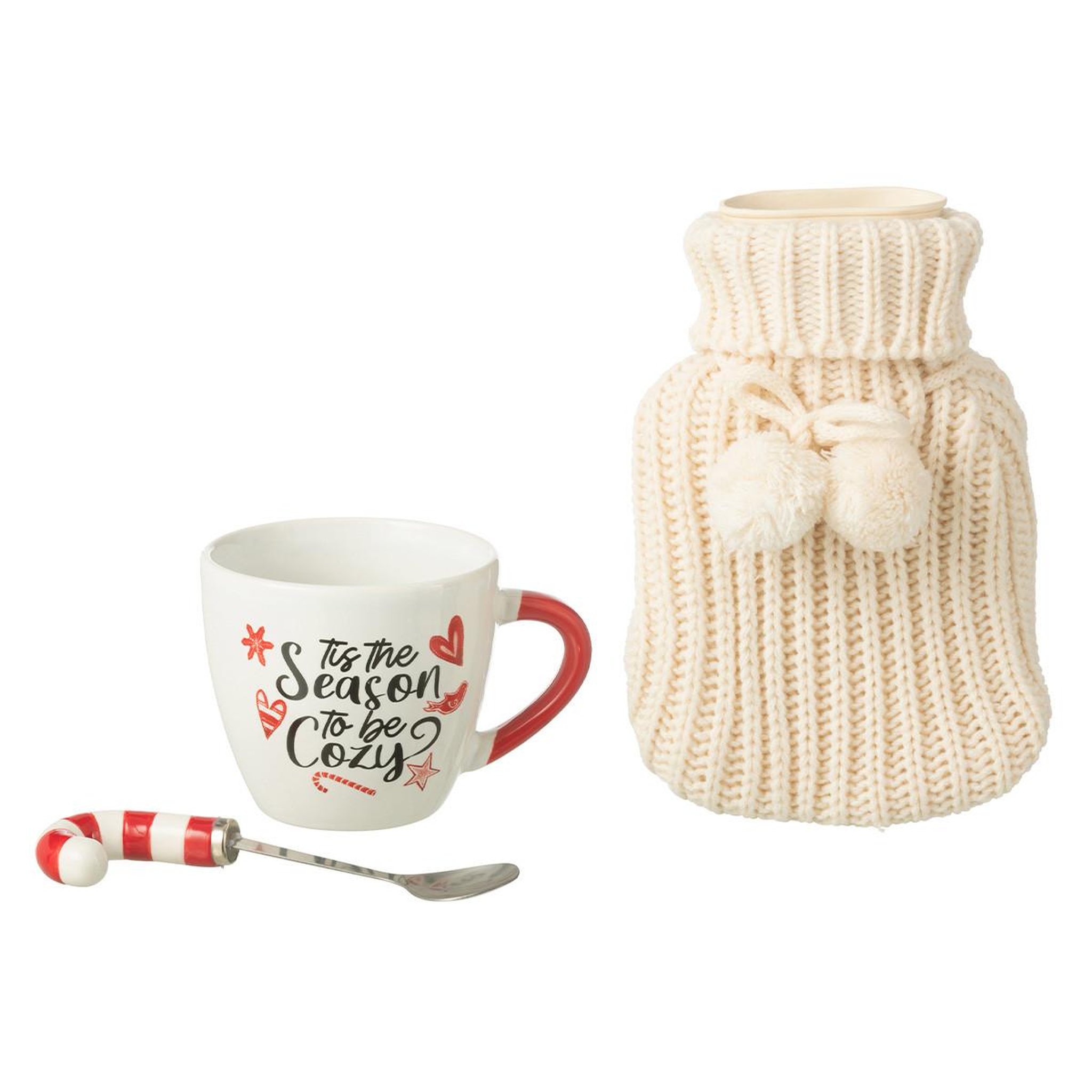 Voir la diapositive 2 : J-LINE Tasse avec cuillère & bouillotte  cozy  21cm multicolore
