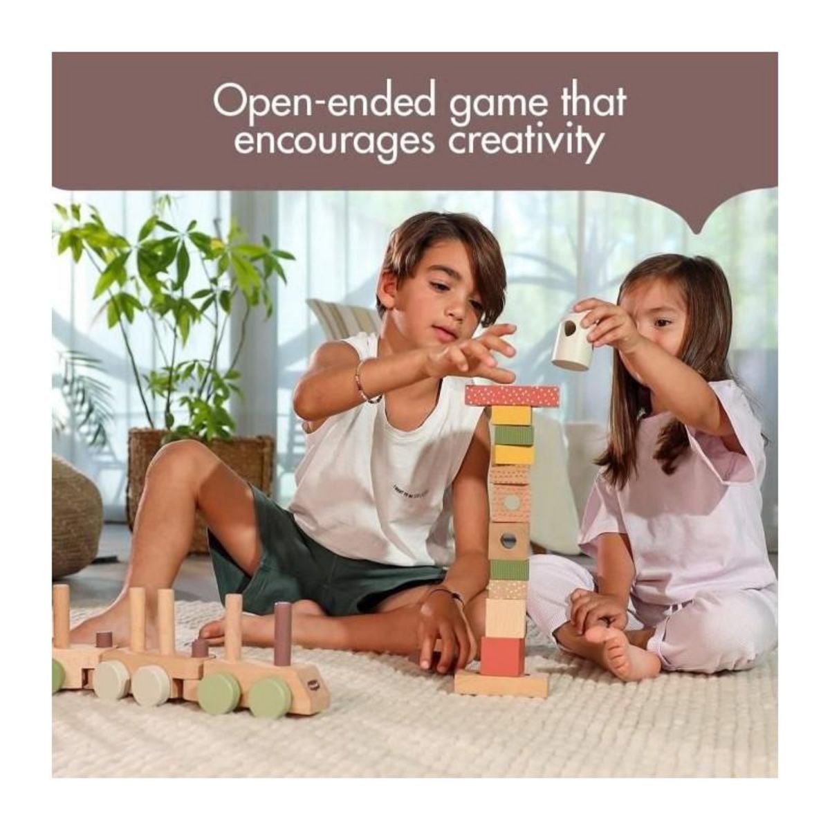 TINY LOVE TINY LOVE, Train a empiler en bois, a partir de 18 mois, Boho Chic