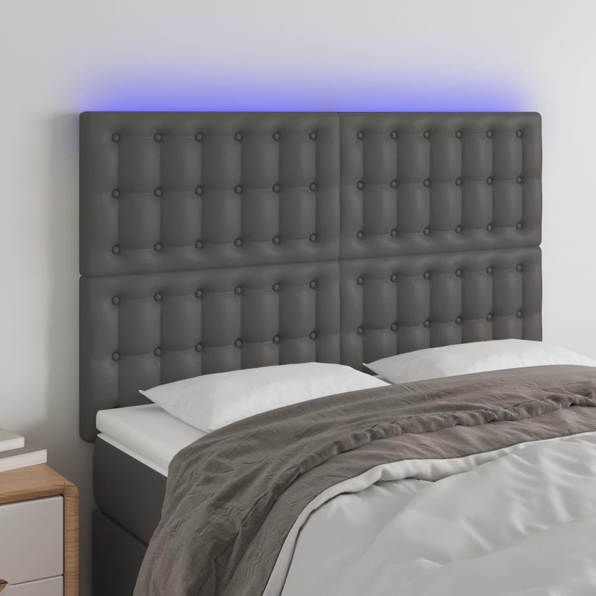 Voir la diapositive 1 : VIDAXL Tete de lit a LED Gris 144x5x118/128 cm Similicuir