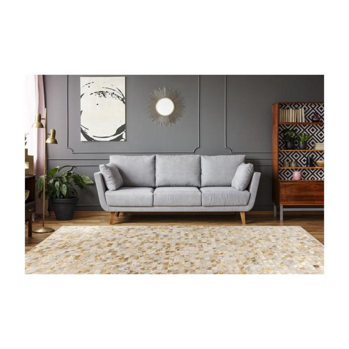 Paris Prix Tapis Fait Main en Cuir  Lavin III  Or & Multicolore