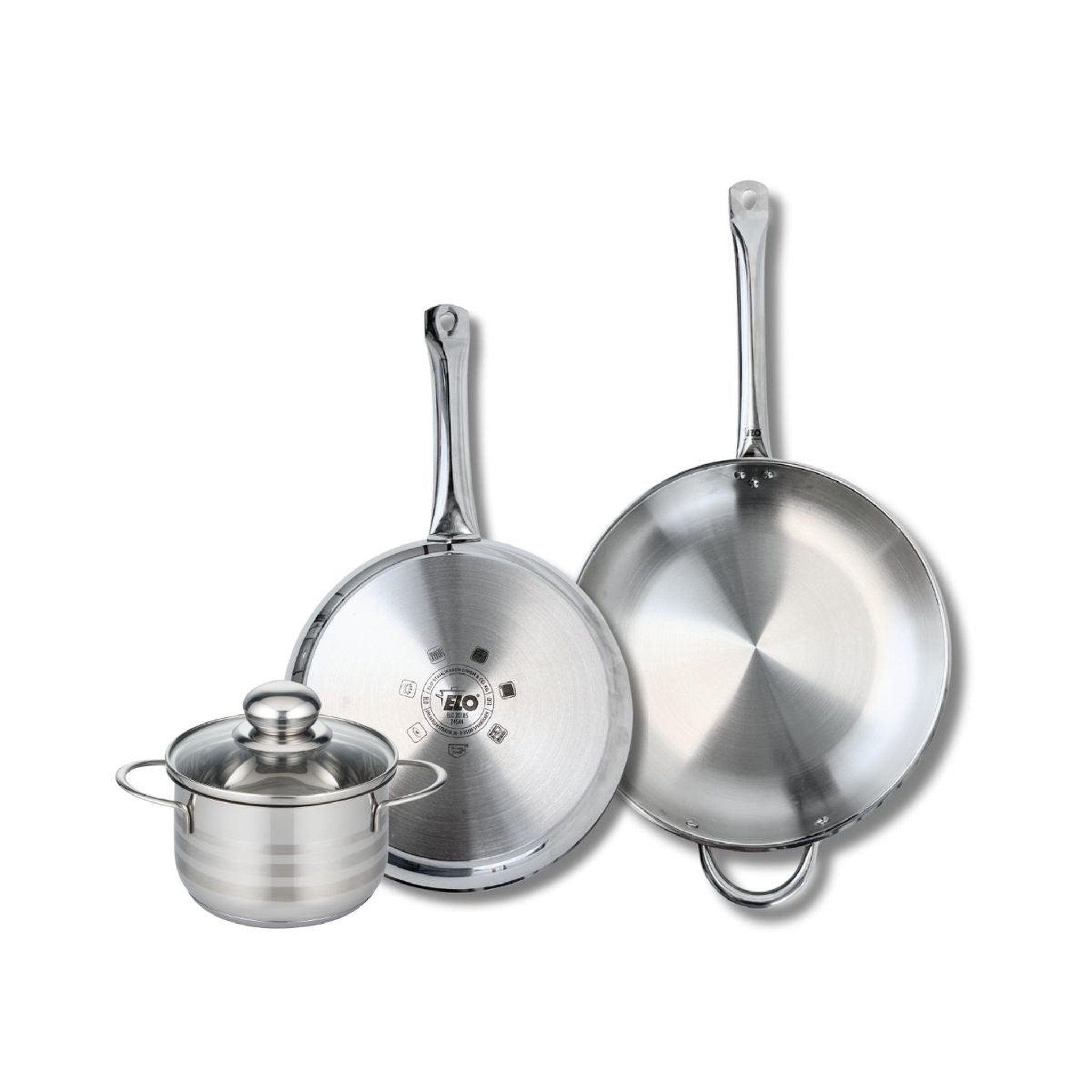 ELO Ensemble de 2 poêles de cuisson 28 et 32 cm et 1 faitout 16 cm elo profi brillant