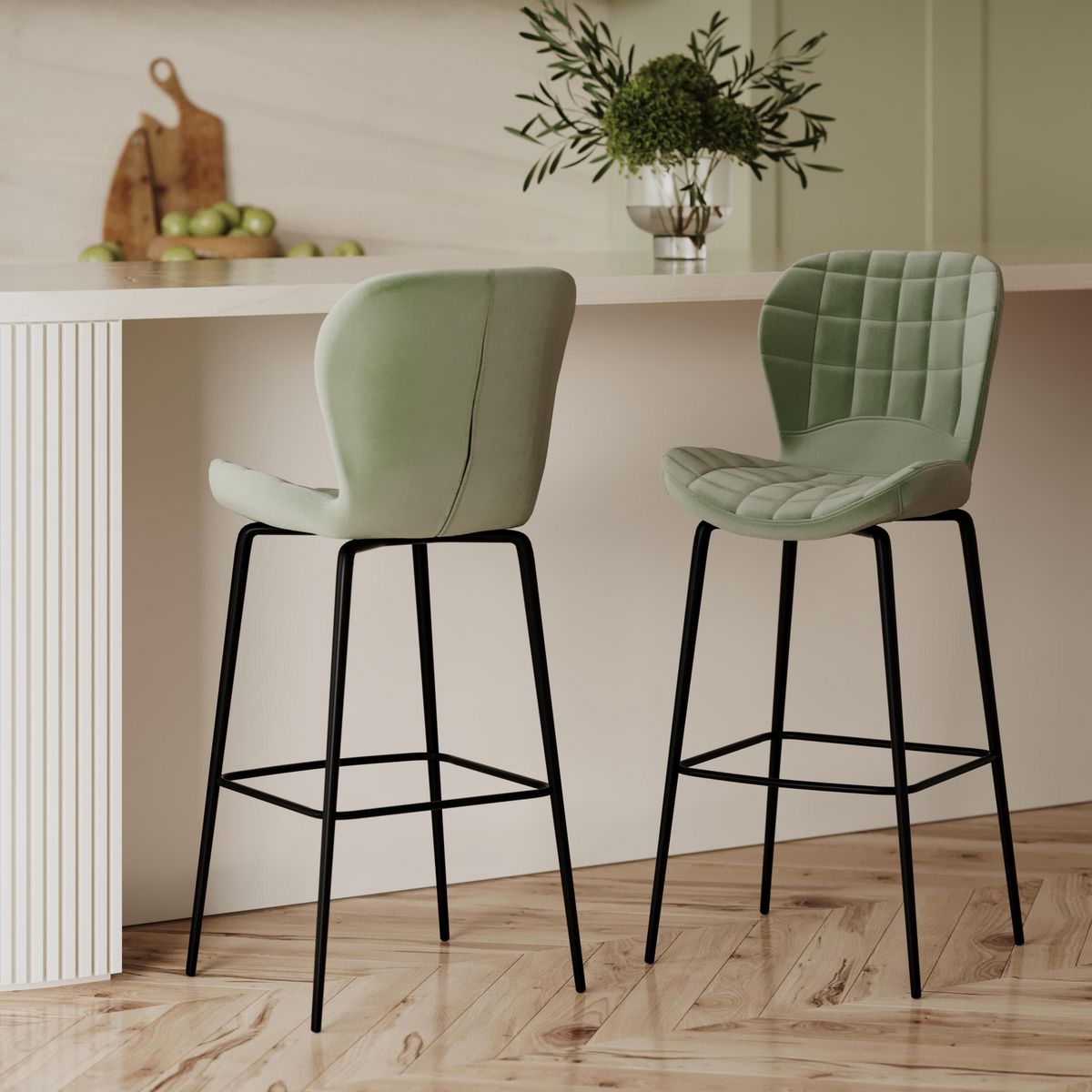 Rendez vous déco Lot de 2 chaises de bar 75 cm en velours bleu - Mazzia