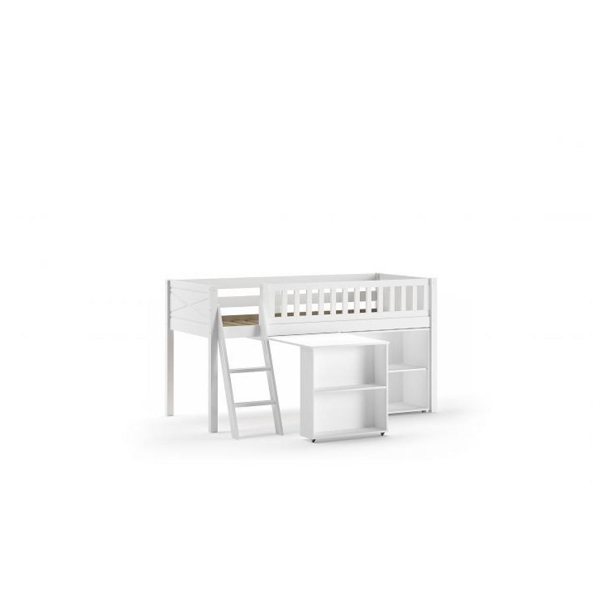 Vipack Lit Mi-Hauteur Scott Bureau Bibliothèque Blanc