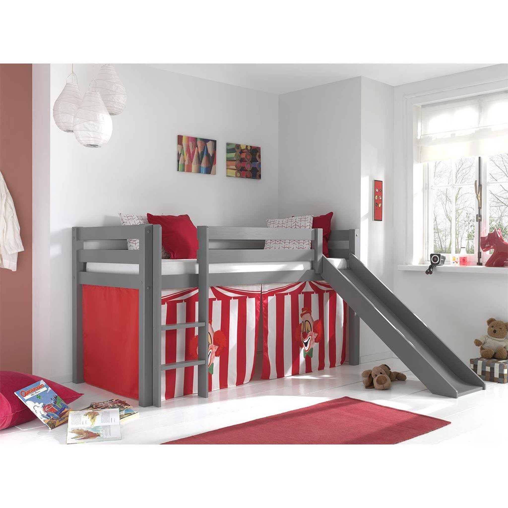 Voir la diapositive 2 : Paris Prix Pack - lit enfant toboggan & tente  pino cirque  gris